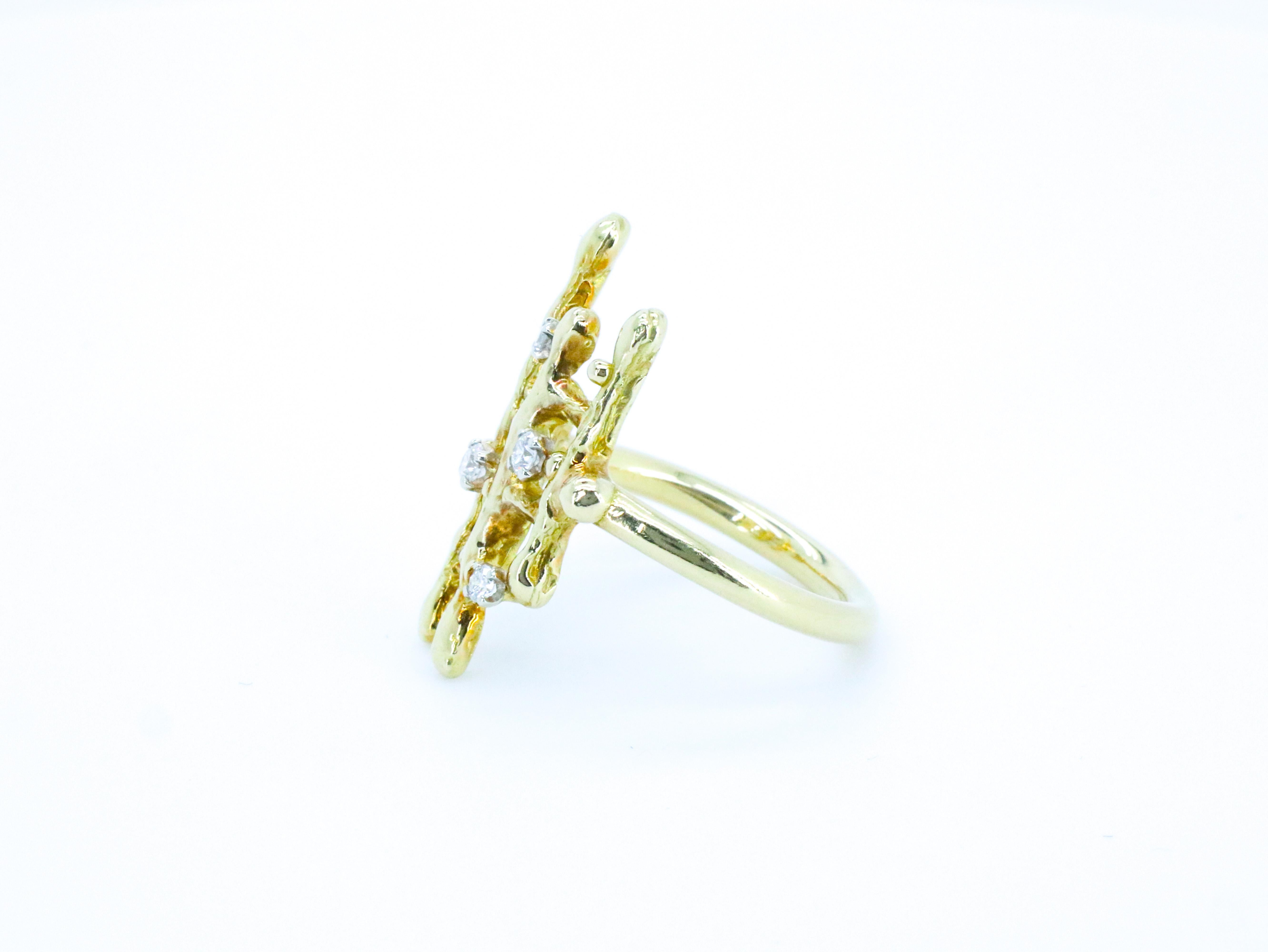 For Sale:  18K Yellow Gold Made in Italy Textured Grounding Diamond Cocktail Ring. 5