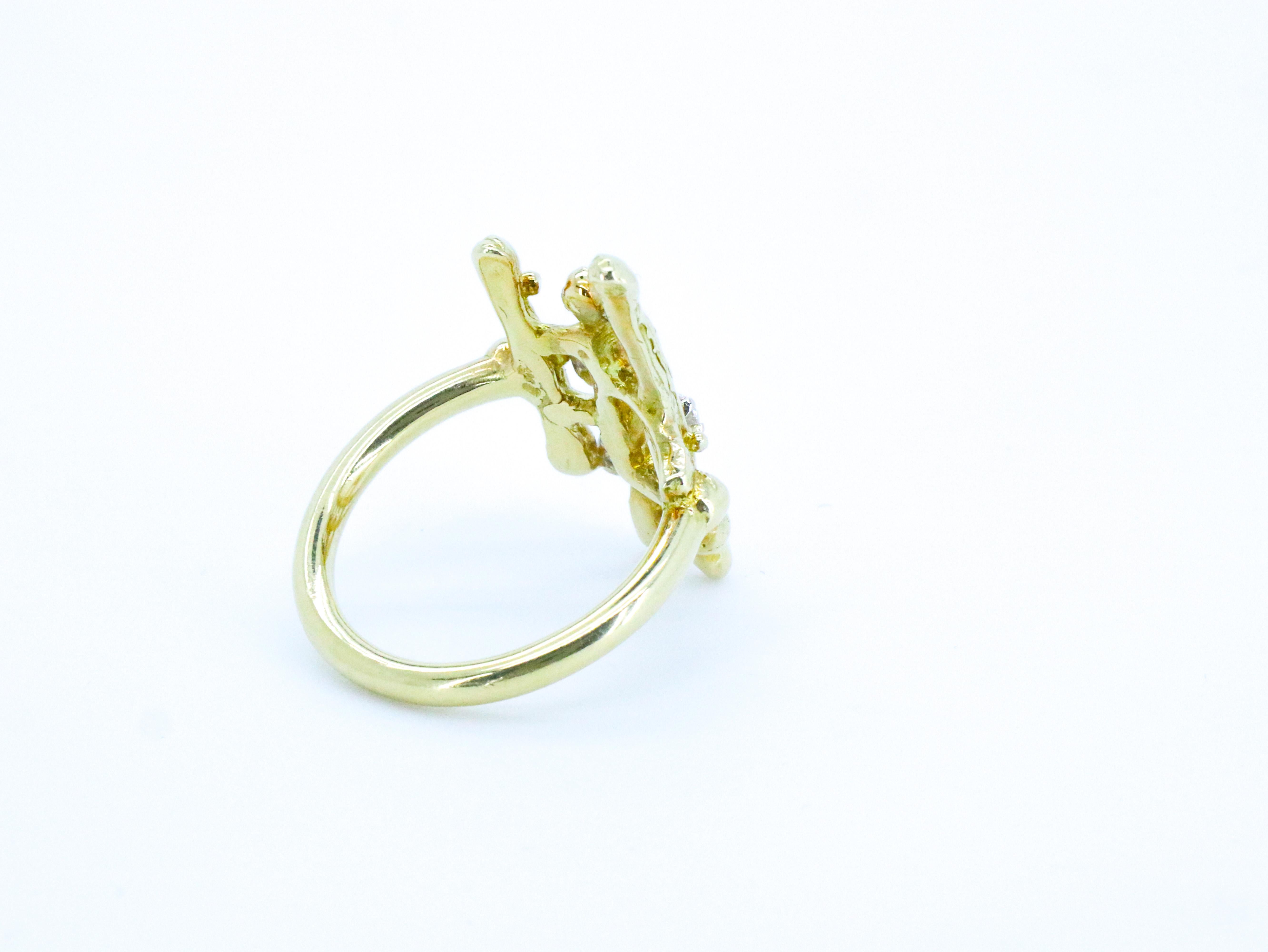 For Sale:  18K Yellow Gold Made in Italy Textured Grounding Diamond Cocktail Ring. 7