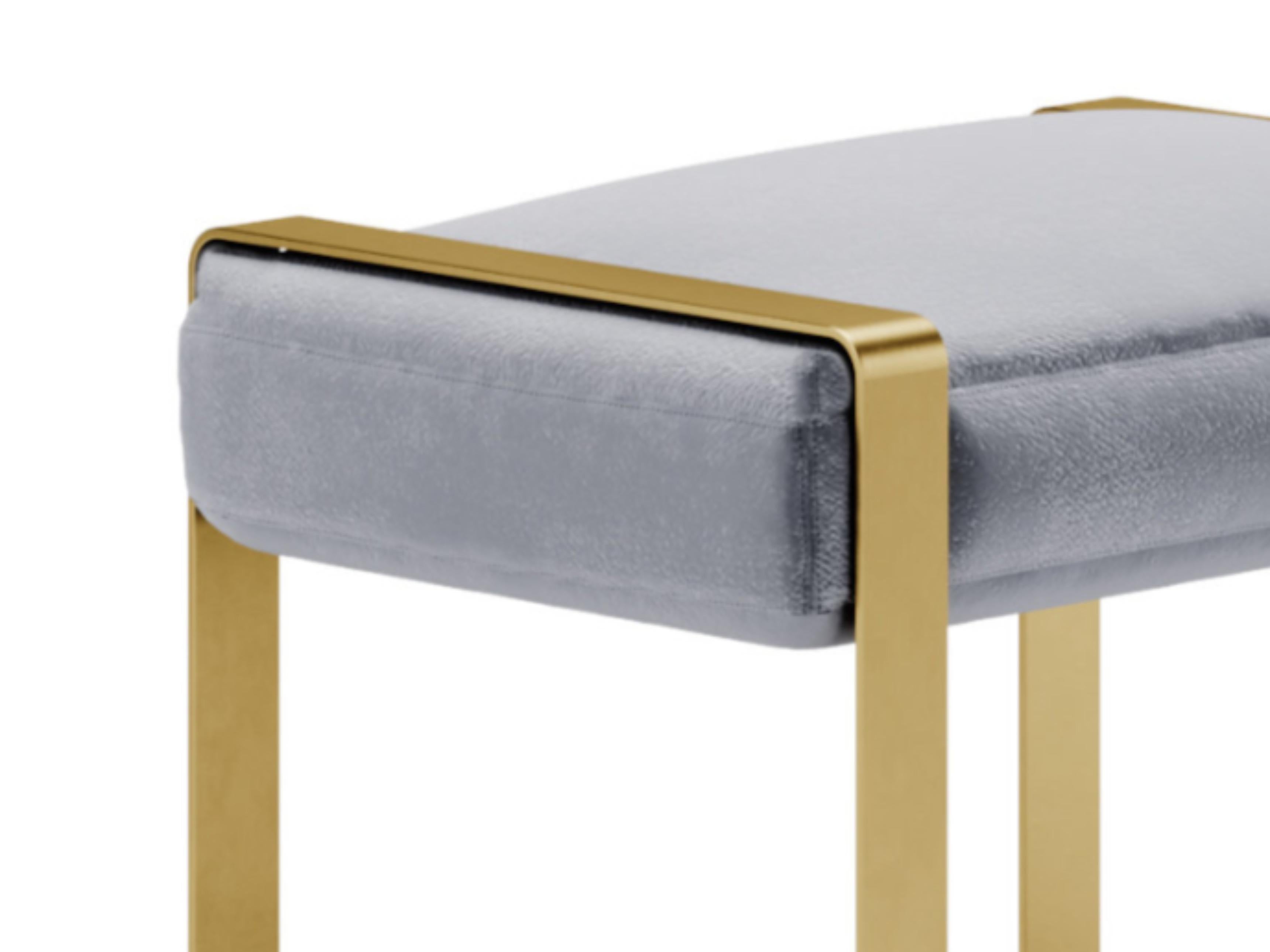 Modern Contemporary Bench with Metal Frame and Velvet Seat For Sale