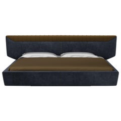 Contemporary Upholstered bed in Nabuk leather and natural leather details