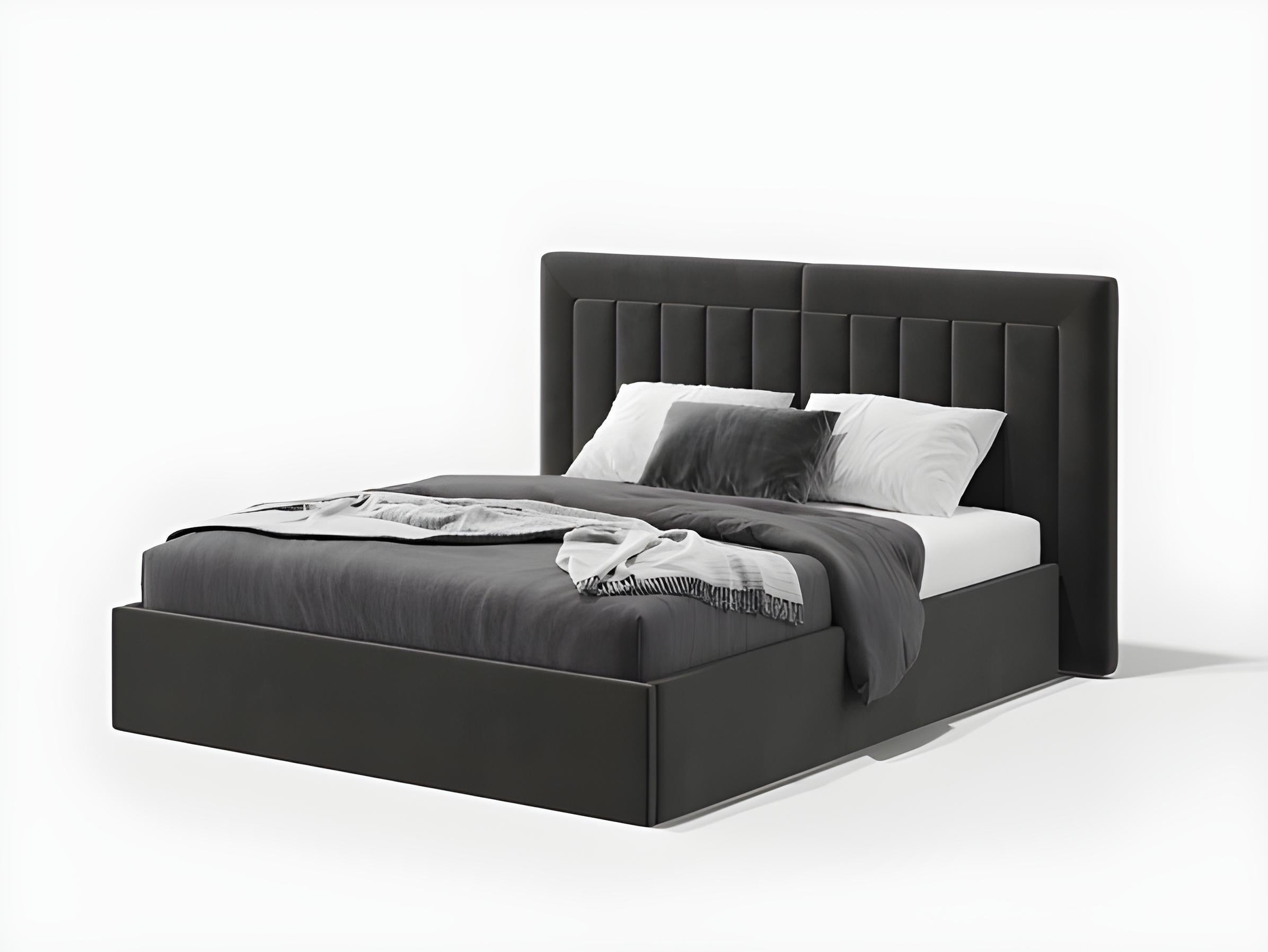 XXI secolo e contemporaneo Letto Contemporary Ft. Testiera a due toni in Boucle testurizzato e pelle liscia in vendita