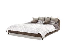 Contemporary Bed Fully Upholstered, Decorative Brass Legs, Made in Italy