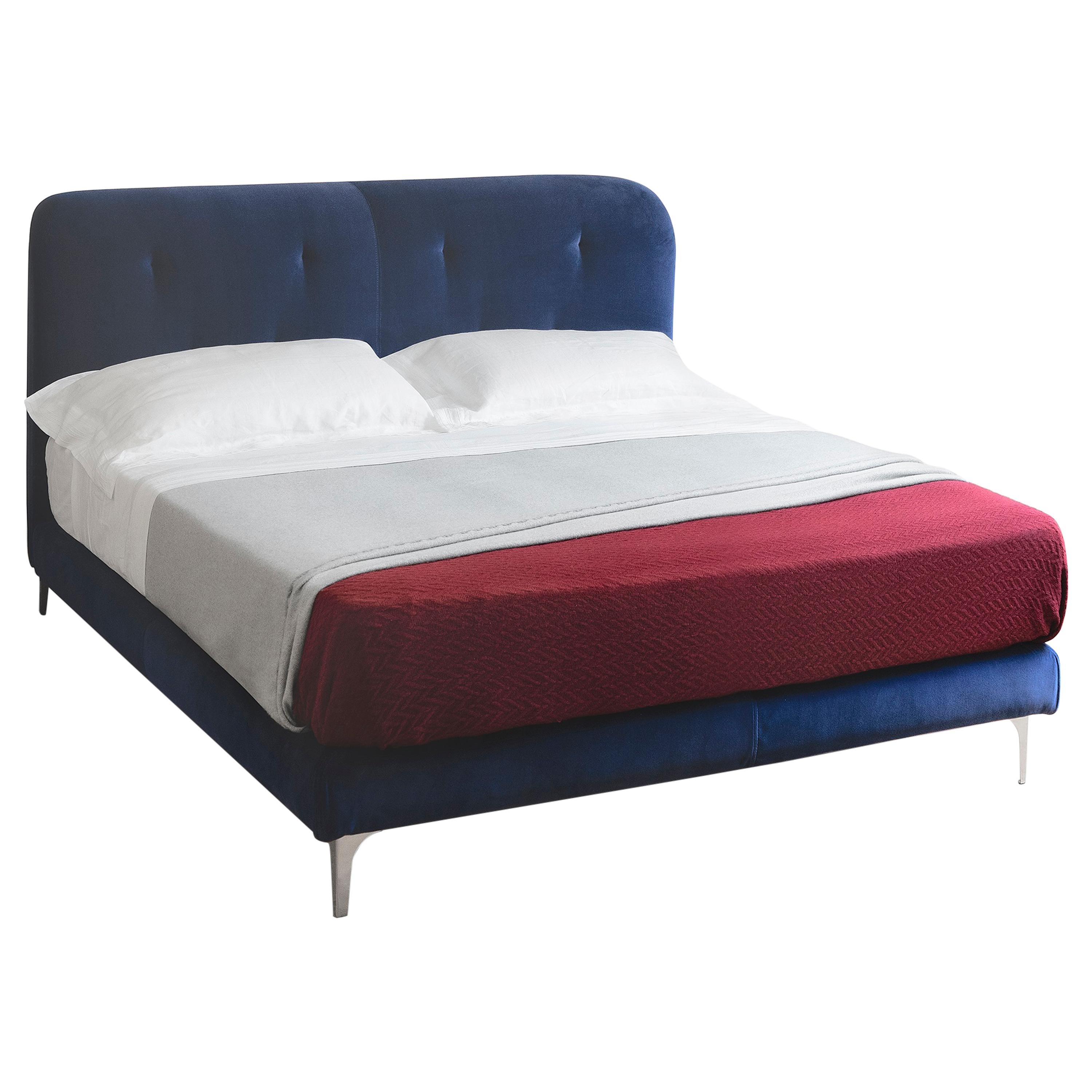 Contemporary Bed, Velvet, Handmade in Italy