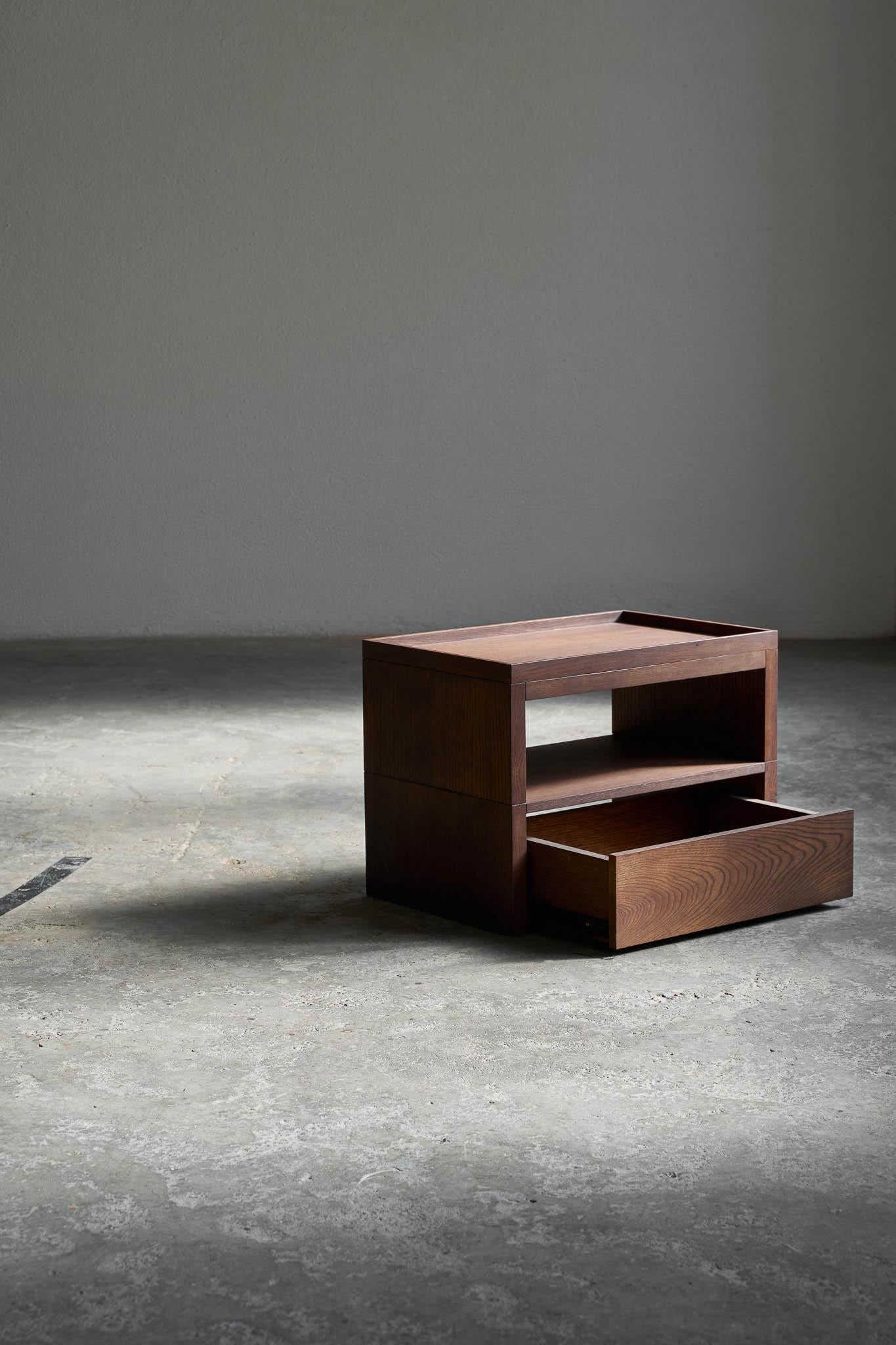 Modern Contemporary Bedside Table 'Eileen' by Obstacles, Solid Oak, Umber For Sale