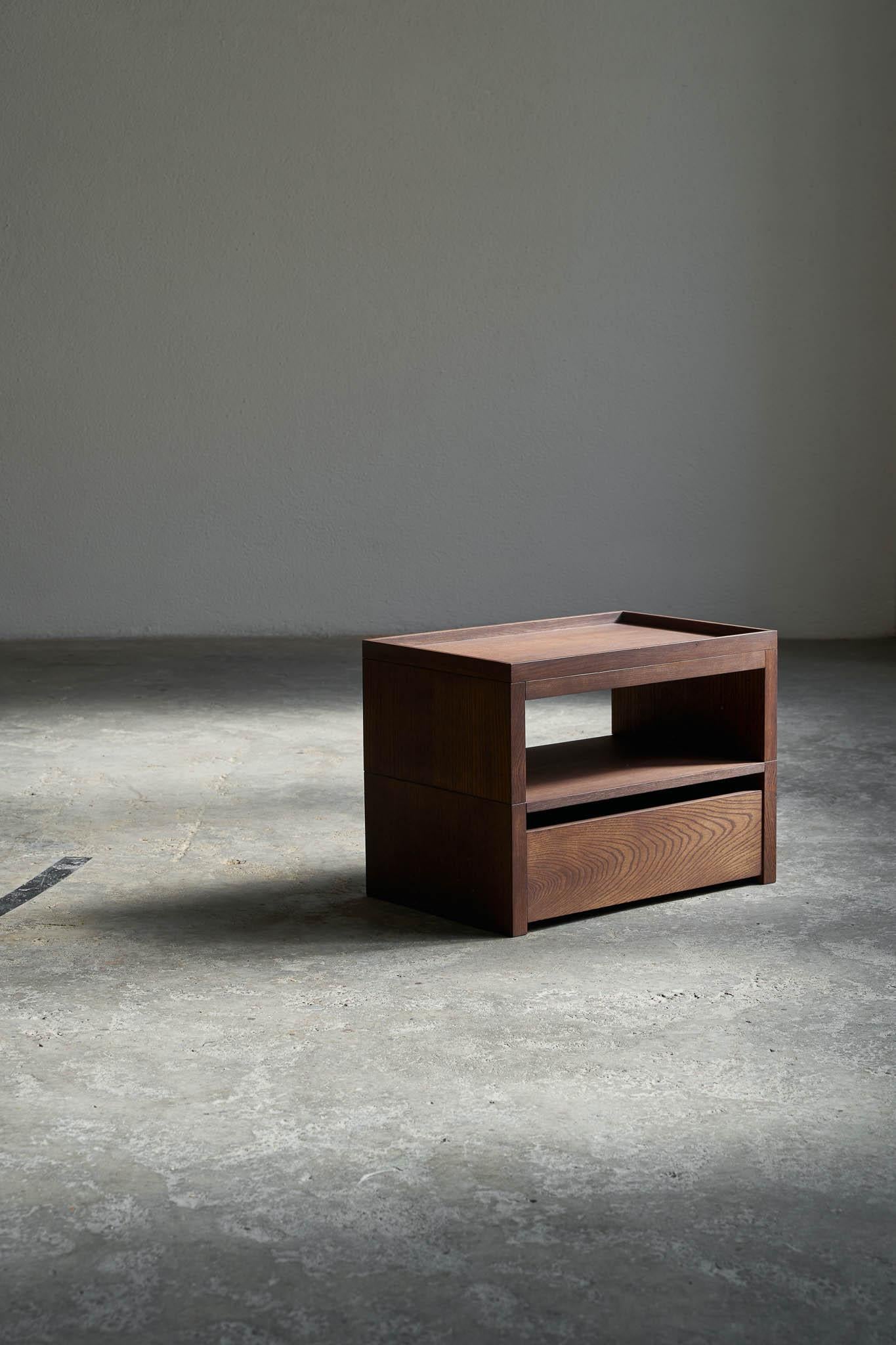 Contemporary Bedside Table 'Eileen' by Obstacles, Solid Oak, Umber For Sale 2