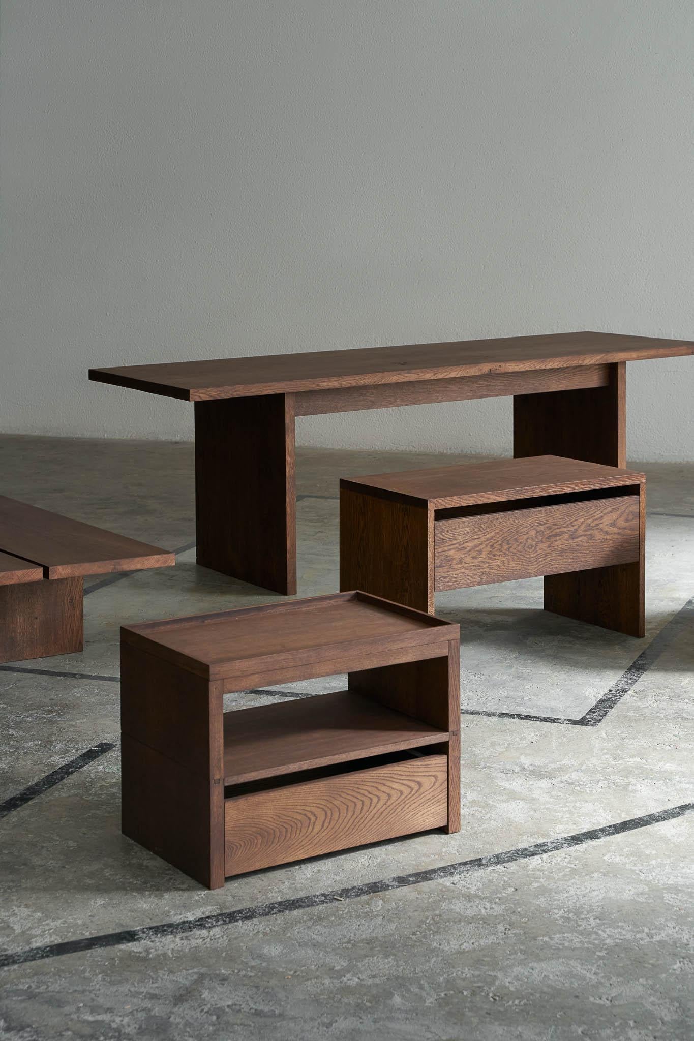Contemporary Bedside Table 'Eileen' by Obstacles, Solid Oak, Umber For Sale 4