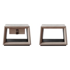 Contemporary Bedside Table Upholstered in Texas Beige Nubuck, Set of 2