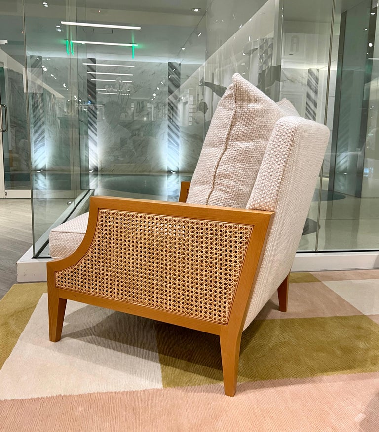 Hand-Crafted Contemporary Beech Wood and Cane Armchair by Pierre Frey For Sale