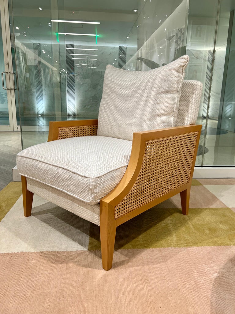 Contemporary Beech Wood and Cane Armchair by Pierre Frey In Excellent Condition For Sale In Fort Lauderdale, FL