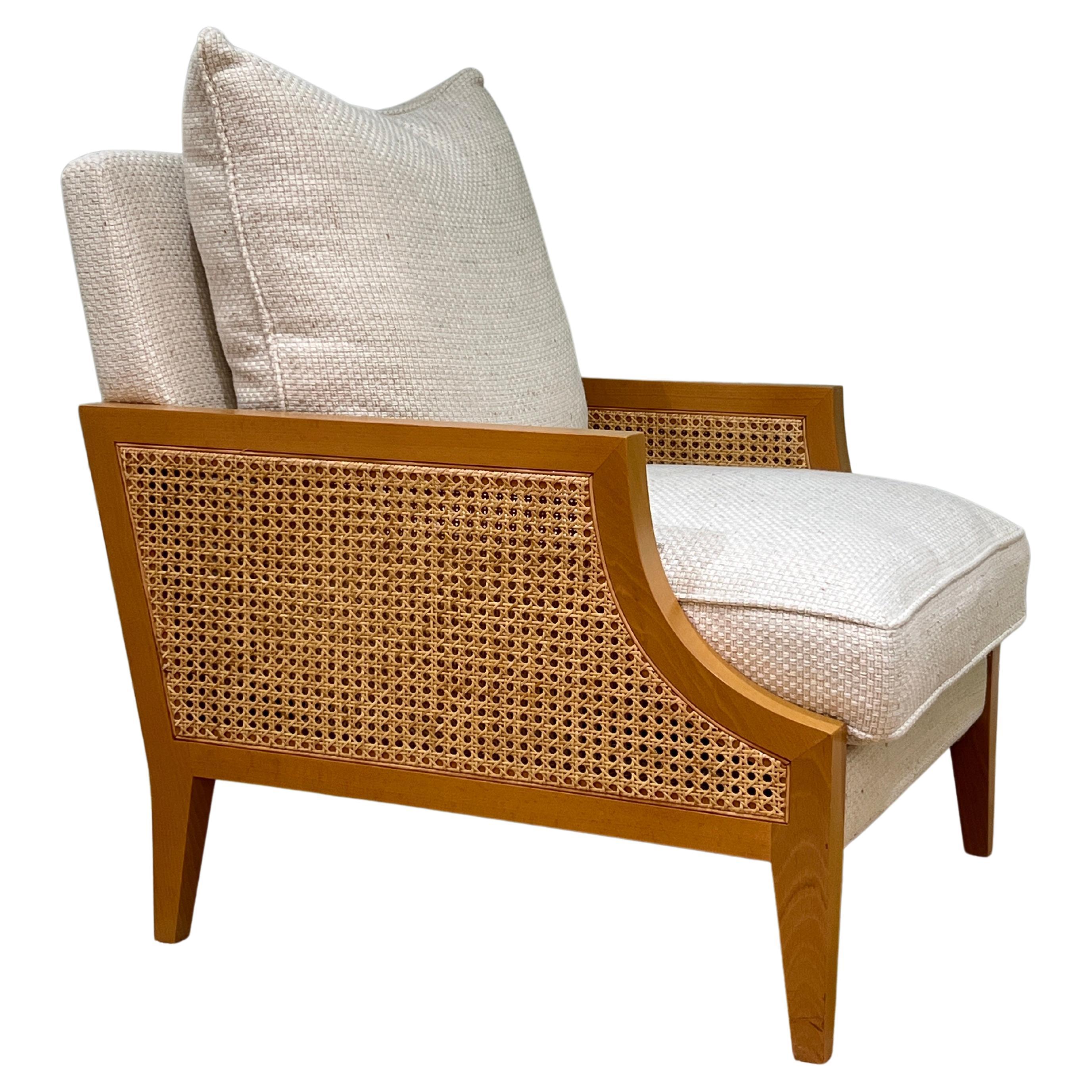 Contemporary Beech Wood and Cane Armchair by Pierre Frey