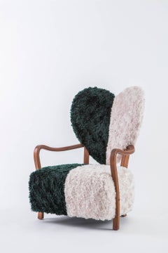 Contemporary Beechwood Uni Armchair with Heart Shaped Back and Mohair Upholstery