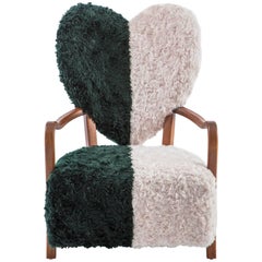 Contemporary Beechwood Uni Armchair with Heart Shaped Back and Mohair Upholstery