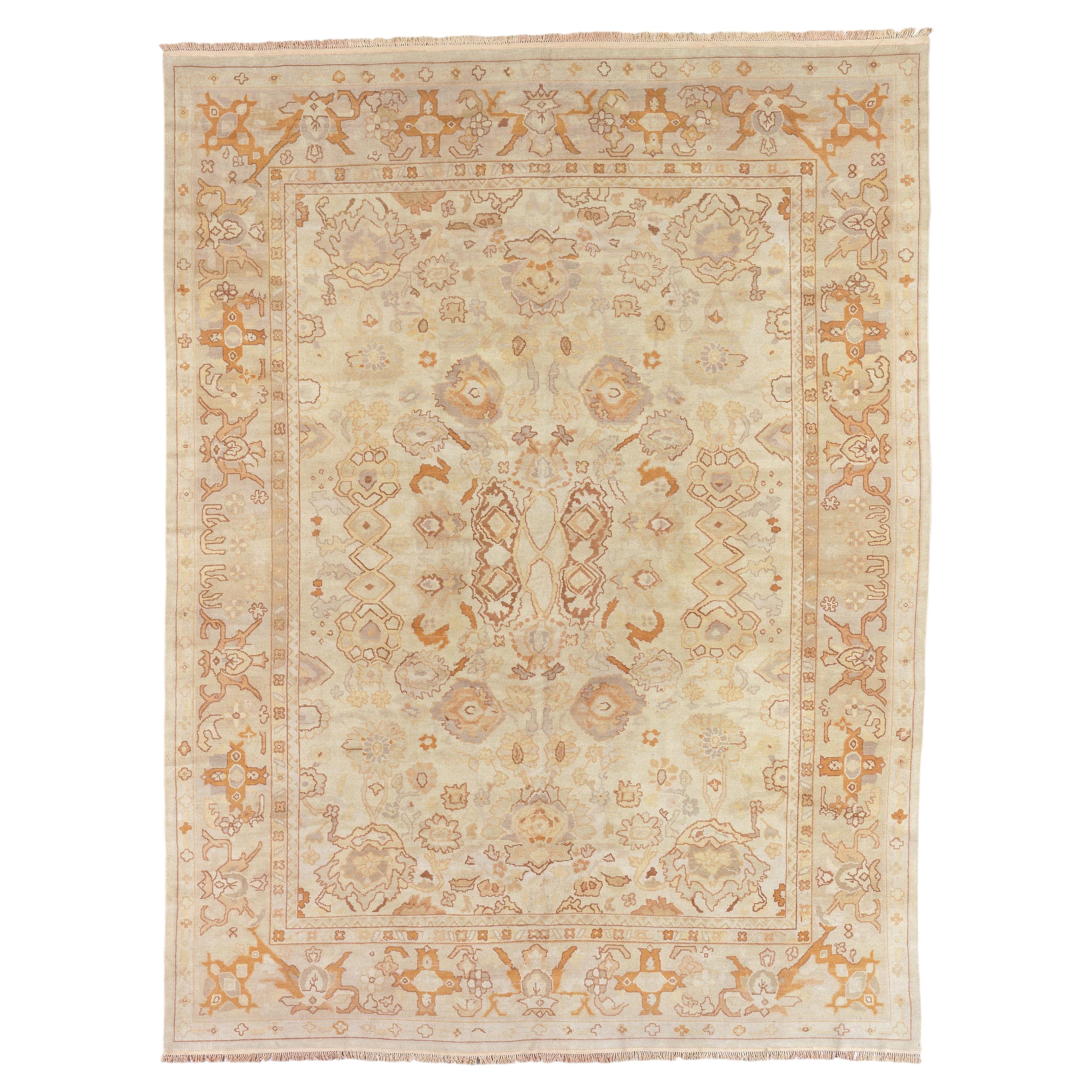 Contemporary Beige Abstract Style Floral Oushak Carpet