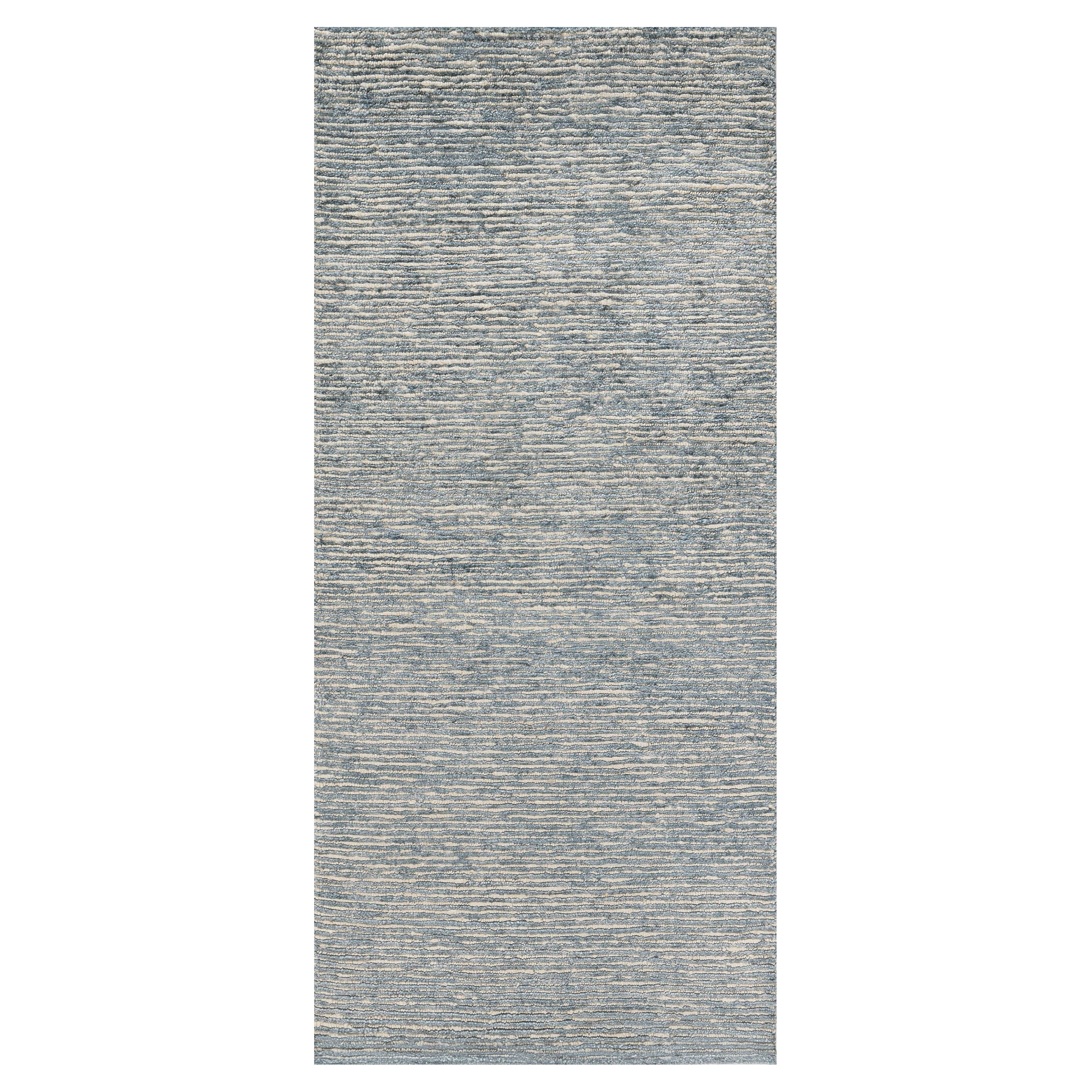 Contemporary Beige and Blue Knotted Wool Runner by Doris Leslie Blau