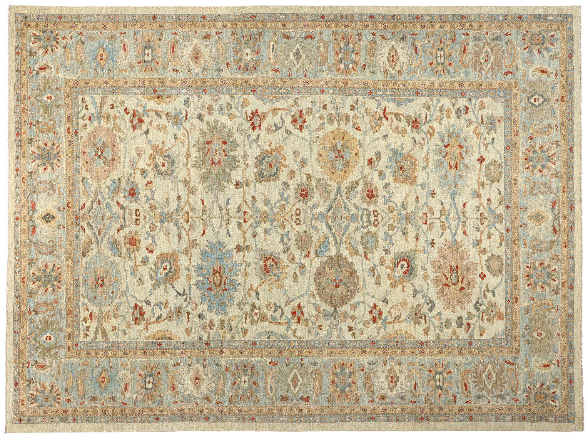 Contemporary Beige & Blue Persian Sultanabad Rug For Sale 4