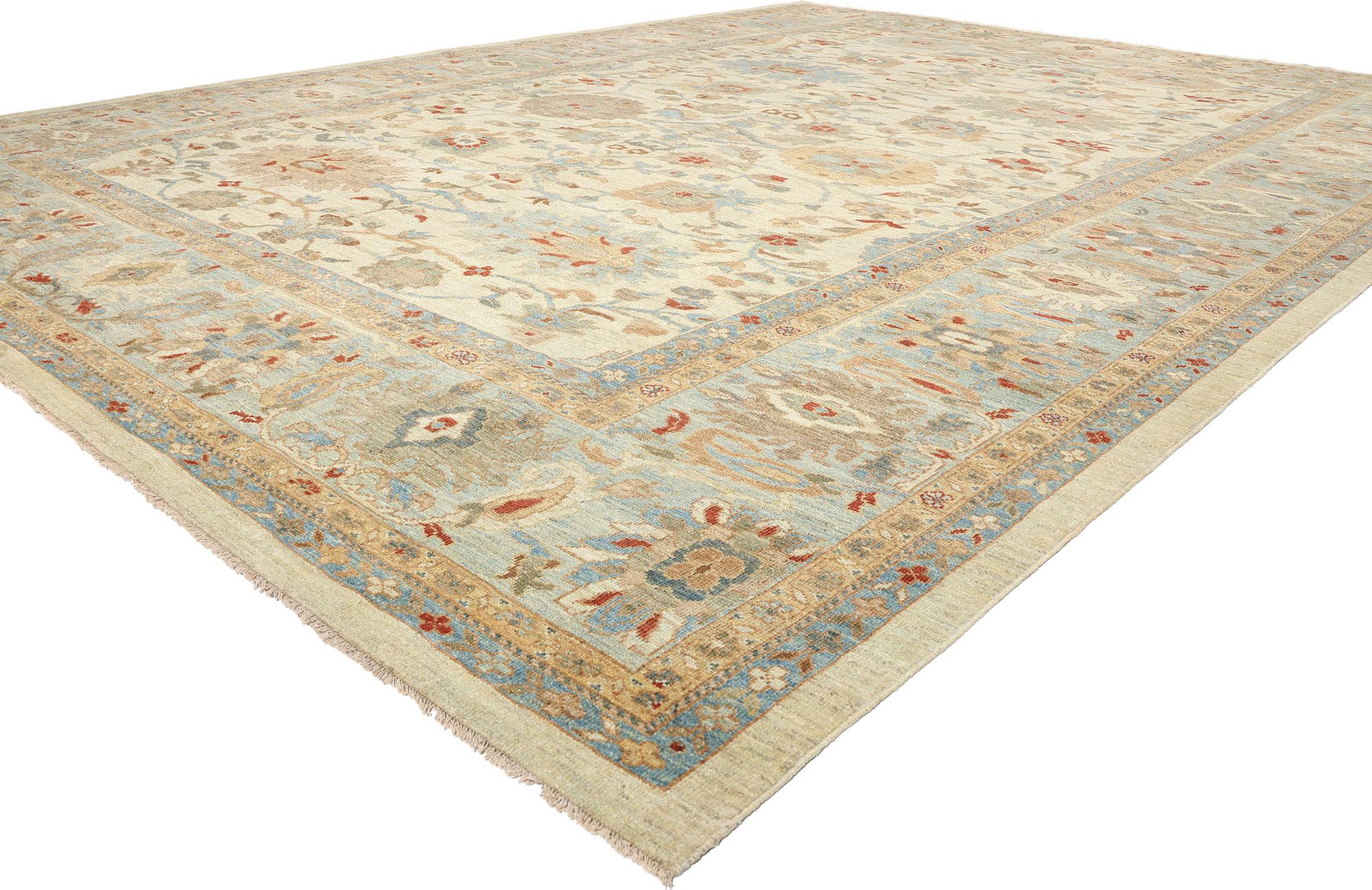 61282 Modern Beige Persian Sultanabad Rug, 13'04 x 17'10. Emerging from Iran's Sultanabad region, Persian Sultanabad rugs command admiration for their unparalleled craftsmanship, enduring fabrics, and intricate artistry. Meticulously woven by hand,