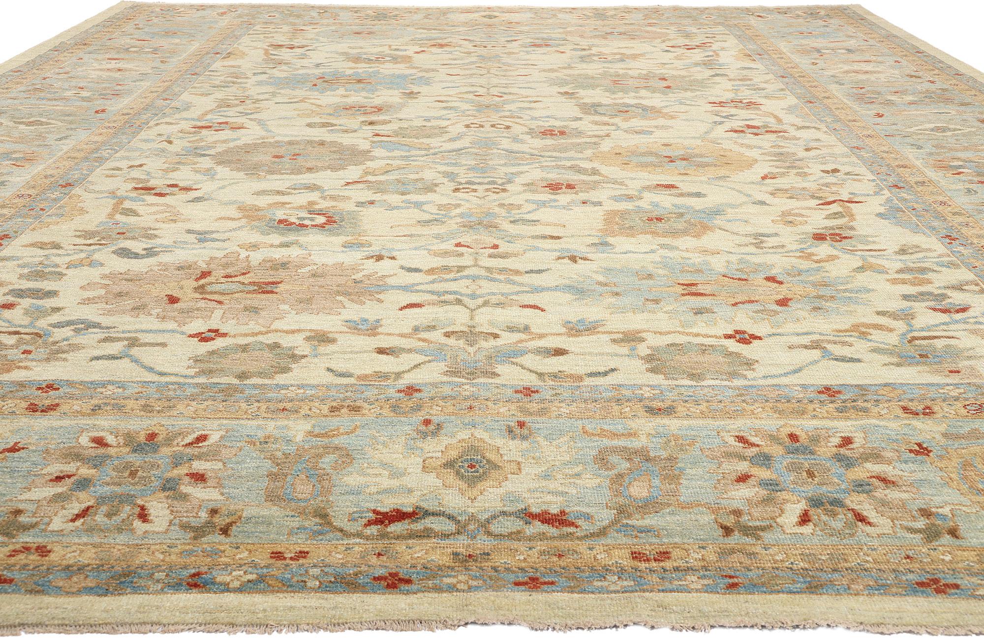 Organic Modern Contemporary Beige & Blue Persian Sultanabad Rug For Sale