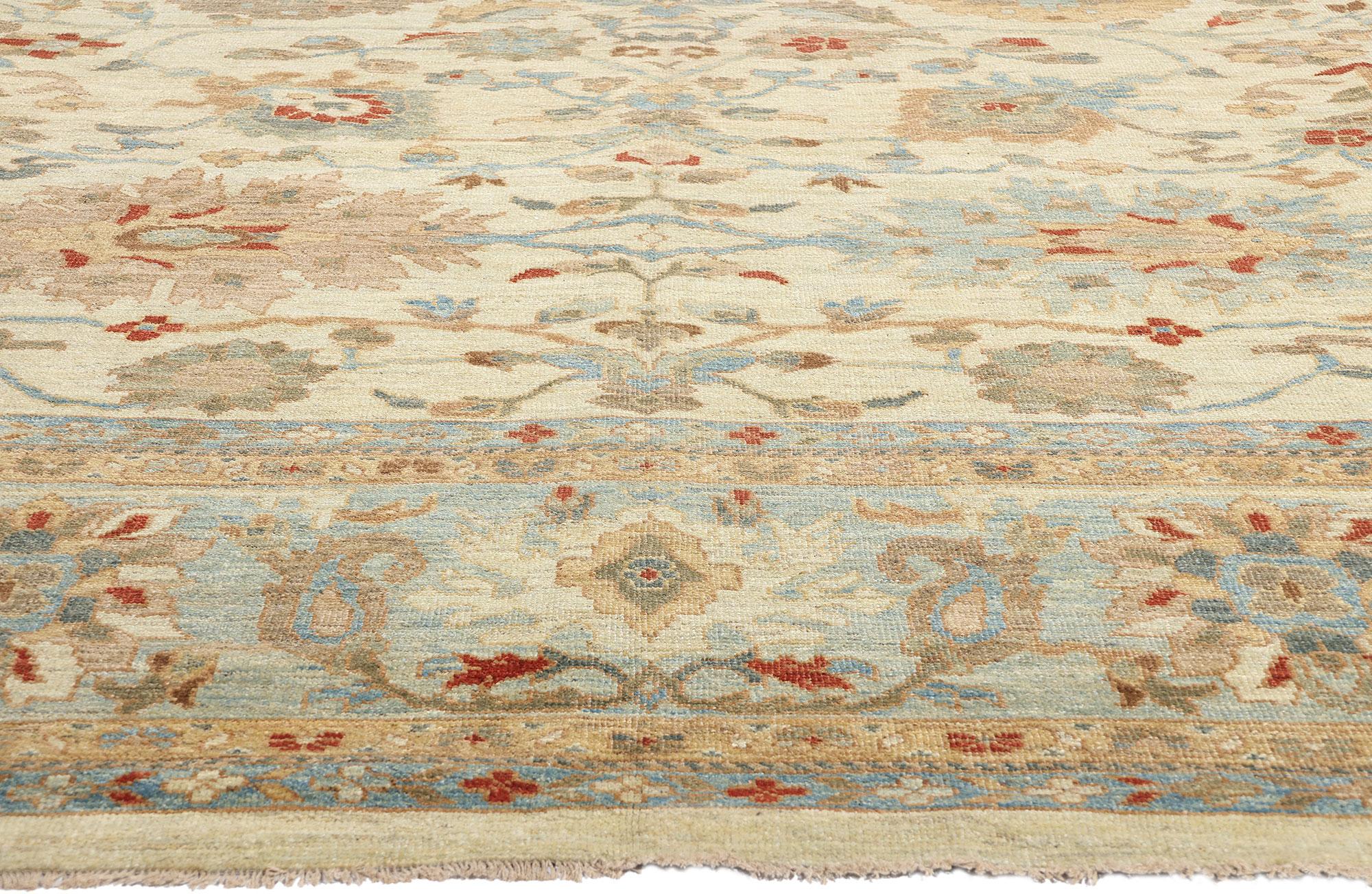 Hand-Knotted Contemporary Beige & Blue Persian Sultanabad Rug For Sale
