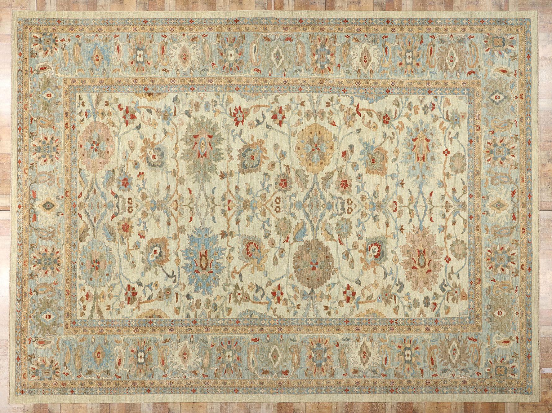 Contemporary Beige & Blue Persian Sultanabad Rug For Sale 3