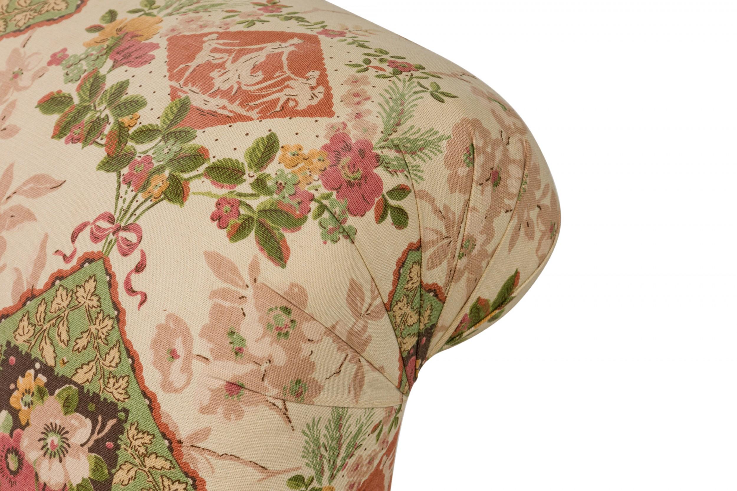 20th Century Contemporary Beige Floral and Genre Scene Patterned Upholstered Slipper Chair For Sale