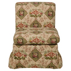 Contemporary Beige Floral and Genre Scene Patterned Upholstered Slipper Chair