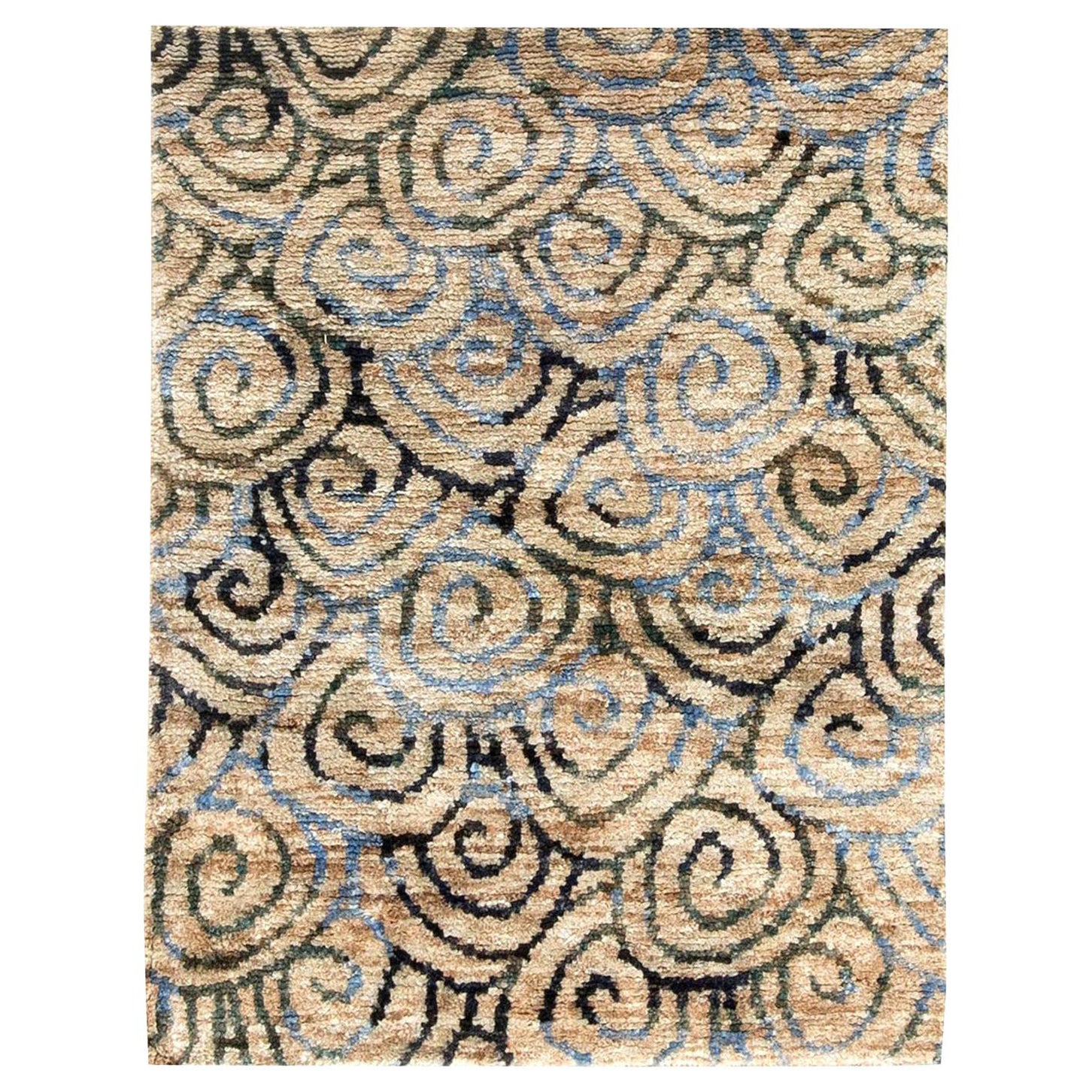 Contemporary Beige, Grey and Sky Blue Hand Knotted Hemp Rug by Doris Leslie Blau For Sale
