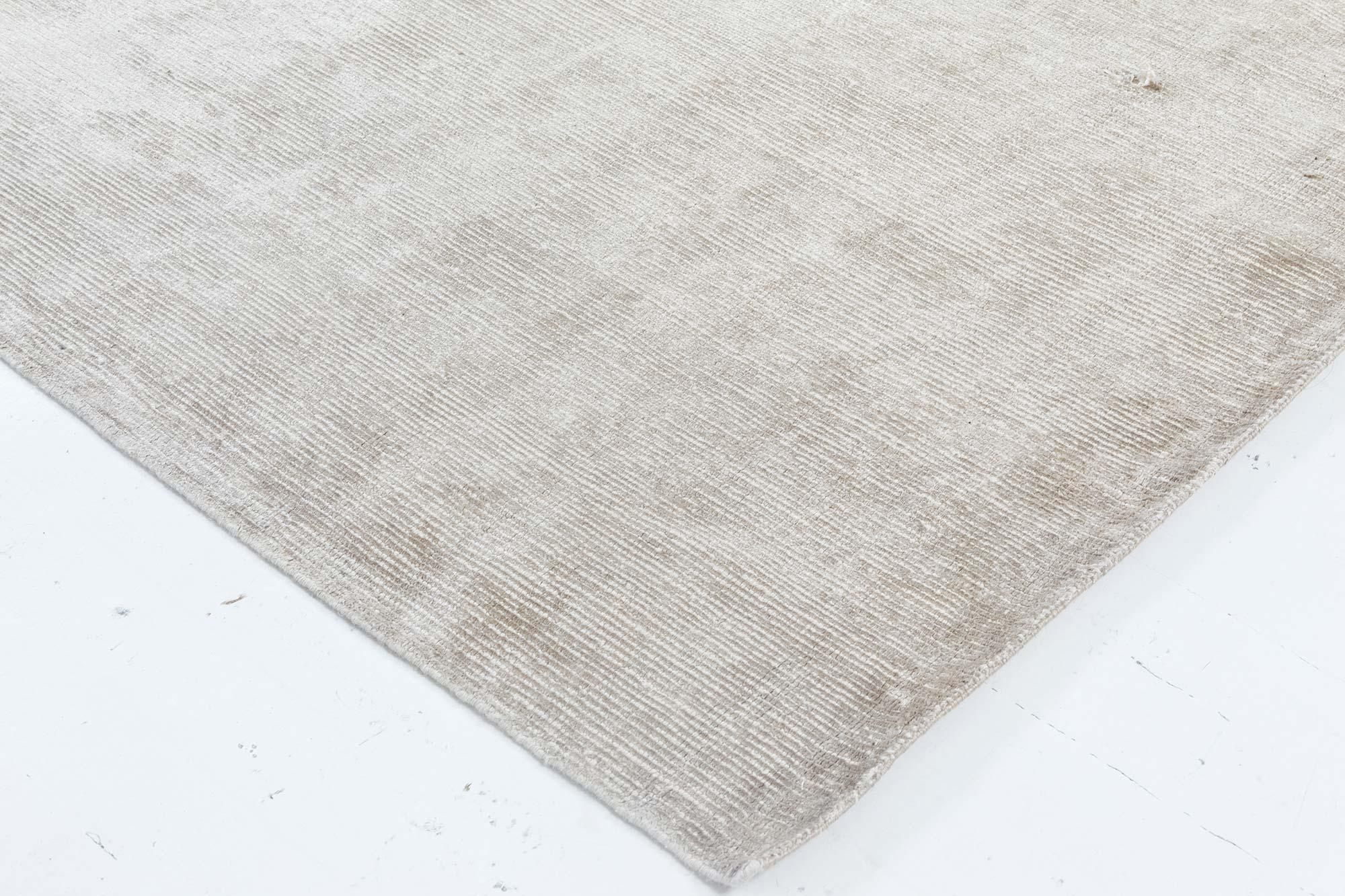 Modern Solid Beige Hand-Knotted Wool & Cotton Rug by Doris Leslie Blau For Sale 2