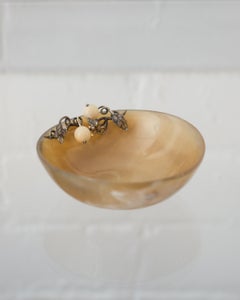 Contemporary Beige Horn Bowls with Sterling Silver Leaves and Berries