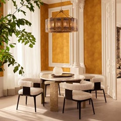 Contemporary Beige Marble and Antique Brass Round Dining Table