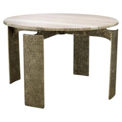 Contemporary Beige Marble and Antique Brass Round Dining Table