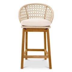Moderner beiger Barhocker „Trinity“ für den Außenbereich aus Teakholz und Seil, im modernen Stil