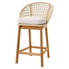 Moderner beiger Barhocker „Trinity“ für den Außenbereich aus Teakholz und Seil, im modernen Stil