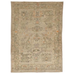 Contemporary Beige Persian Oushak Rug with Black and Orange Floral Patterns