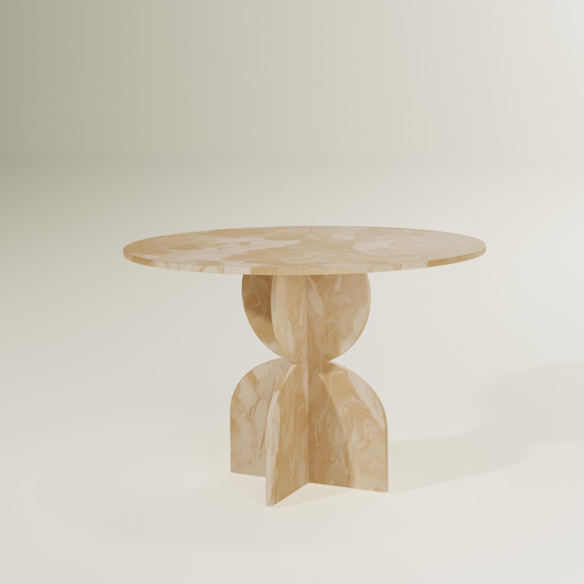 Contemporary Iced Coffee Brown Round Table Hand-Crafted 100% Recycled Plastic by Anqa Studios
Incredible conversations happen around incredible tables. ANQA Studios round table is a geometrically shaped table with a design inspired by the brutalist