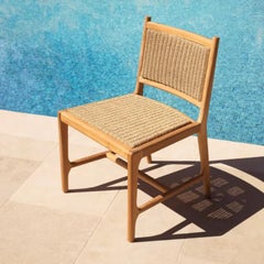 Contemporary Beige Teak Wood and Rope Outdoor Dining Chair
