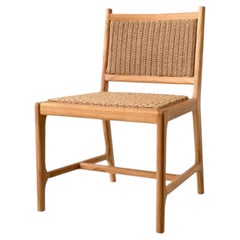 Contemporary Beige Teak Wood and Rope Outdoor Dining Chair