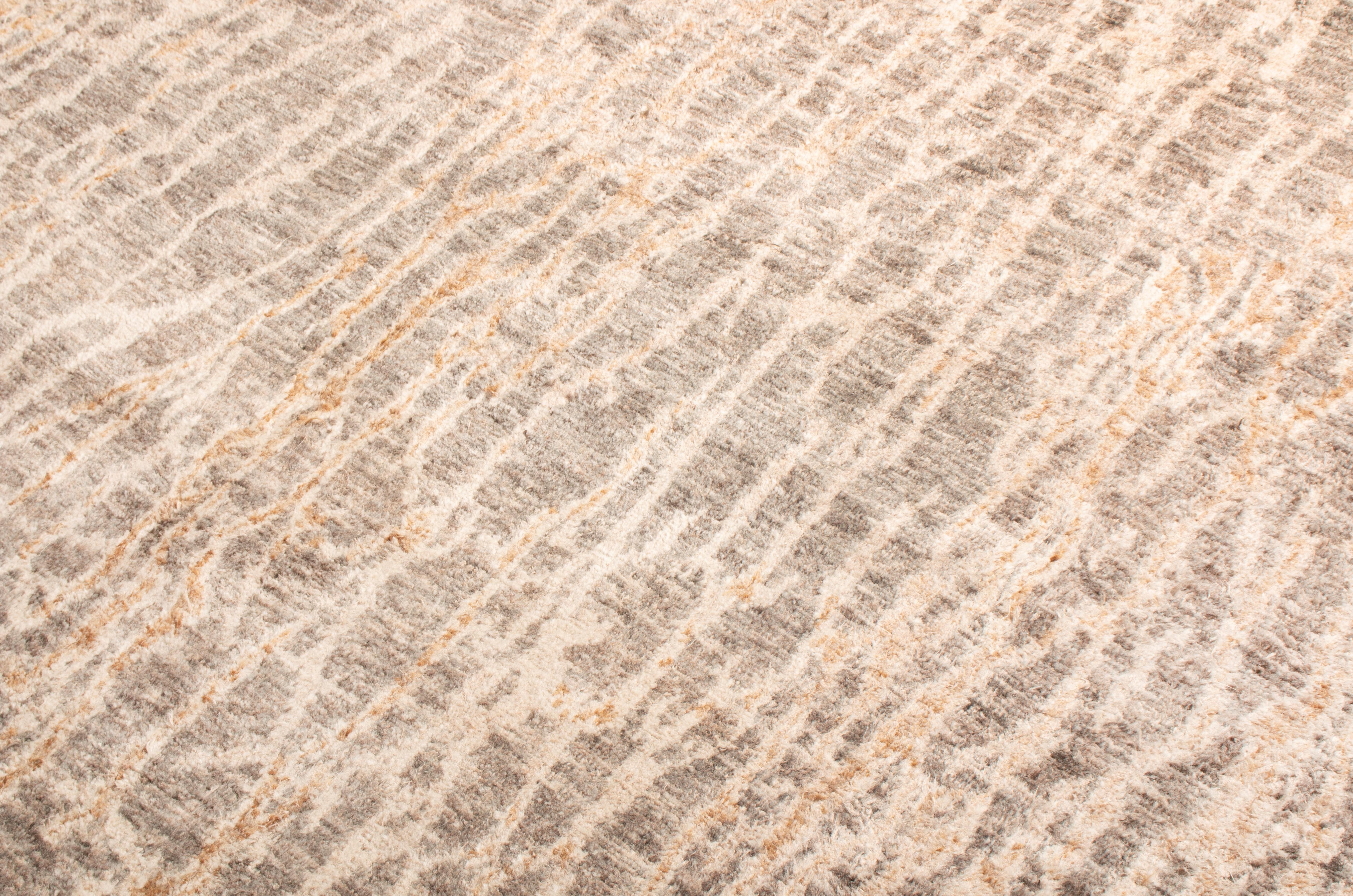 Hand-Knotted Contemporary Beige Wool Rug