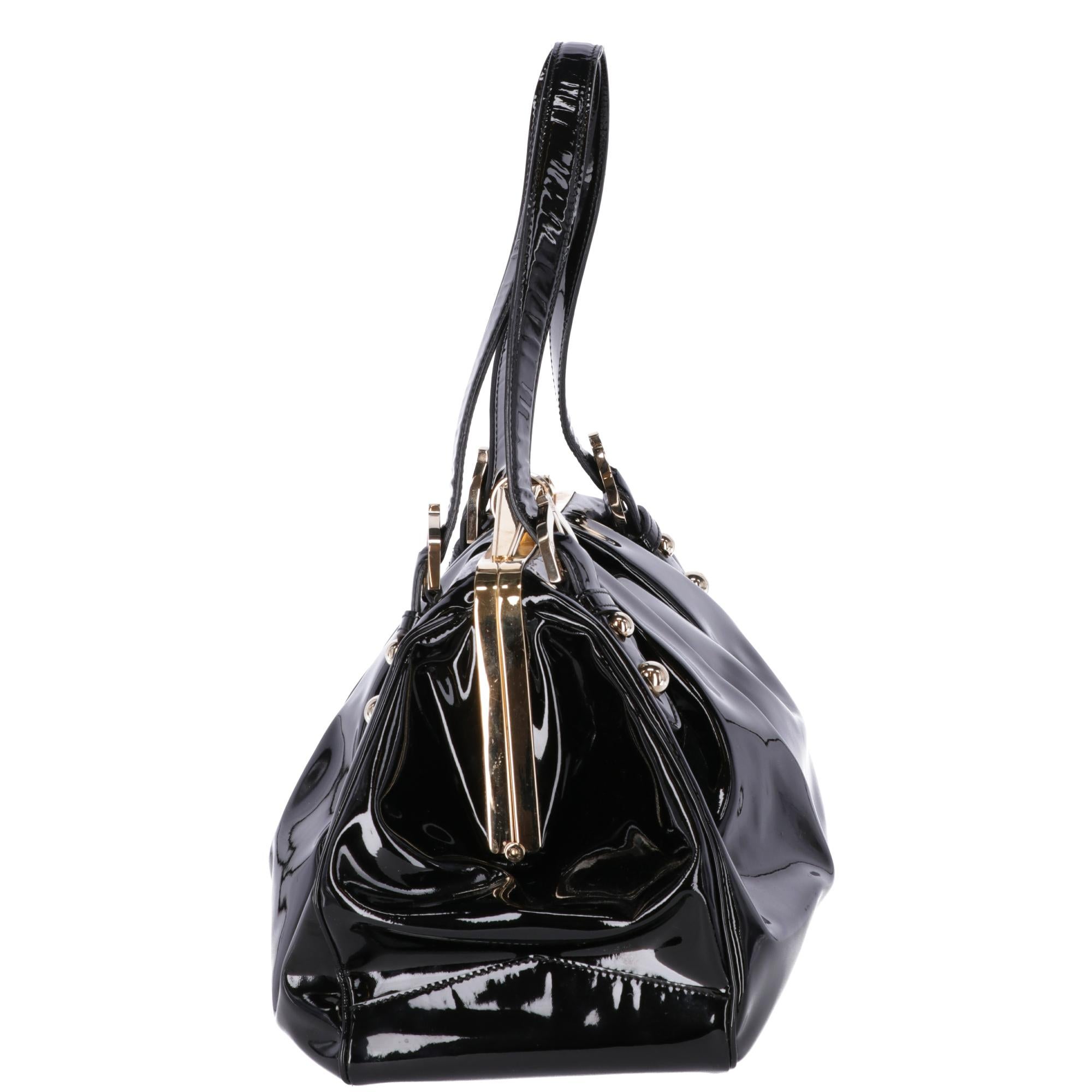 Contemporary Beledina Black Patent Leather Tote Bag In Good Condition In Lugo (RA), IT