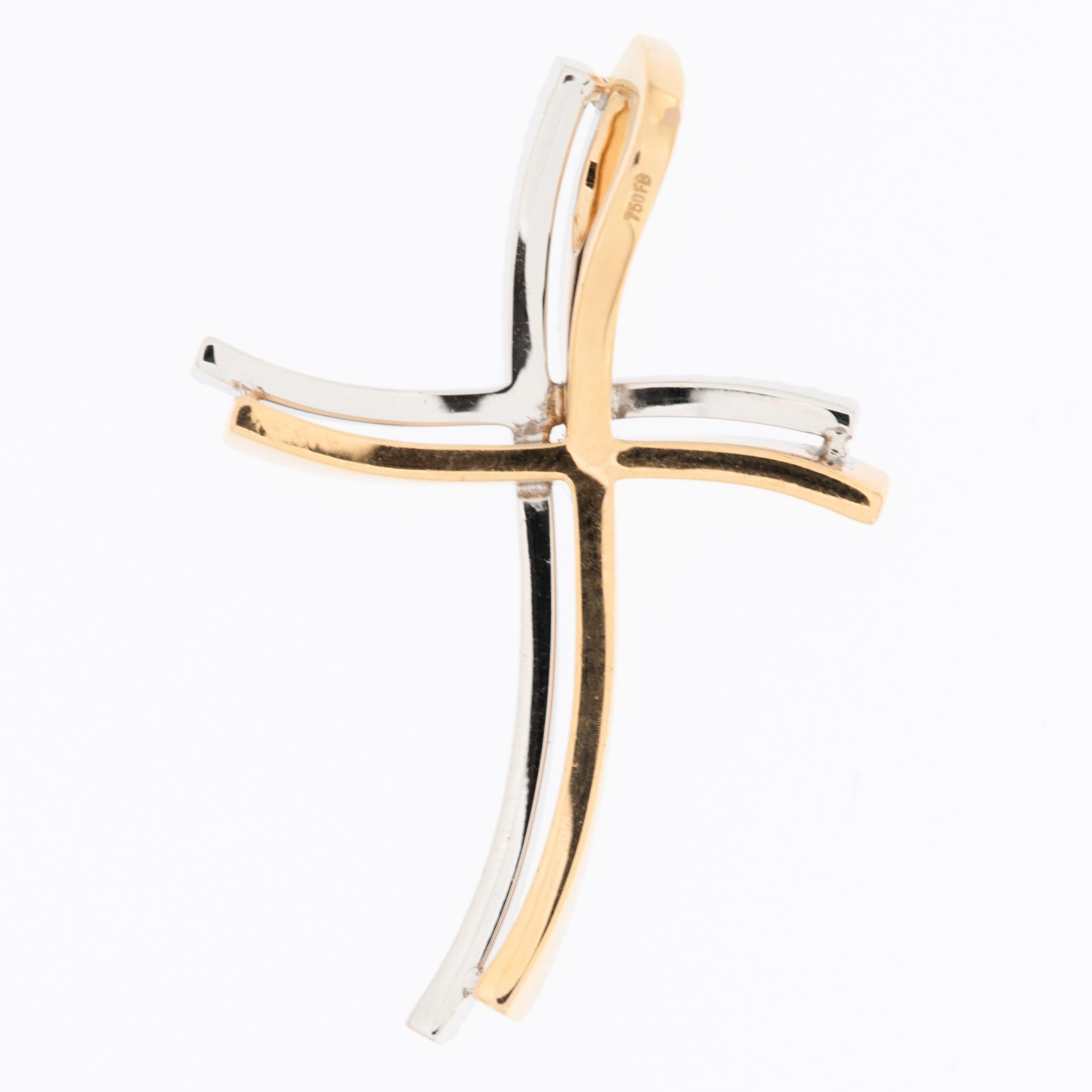 Brilliant Cut Contemporary Belgian 18kt Yellow and White Gold Cross with Diamonds For Sale