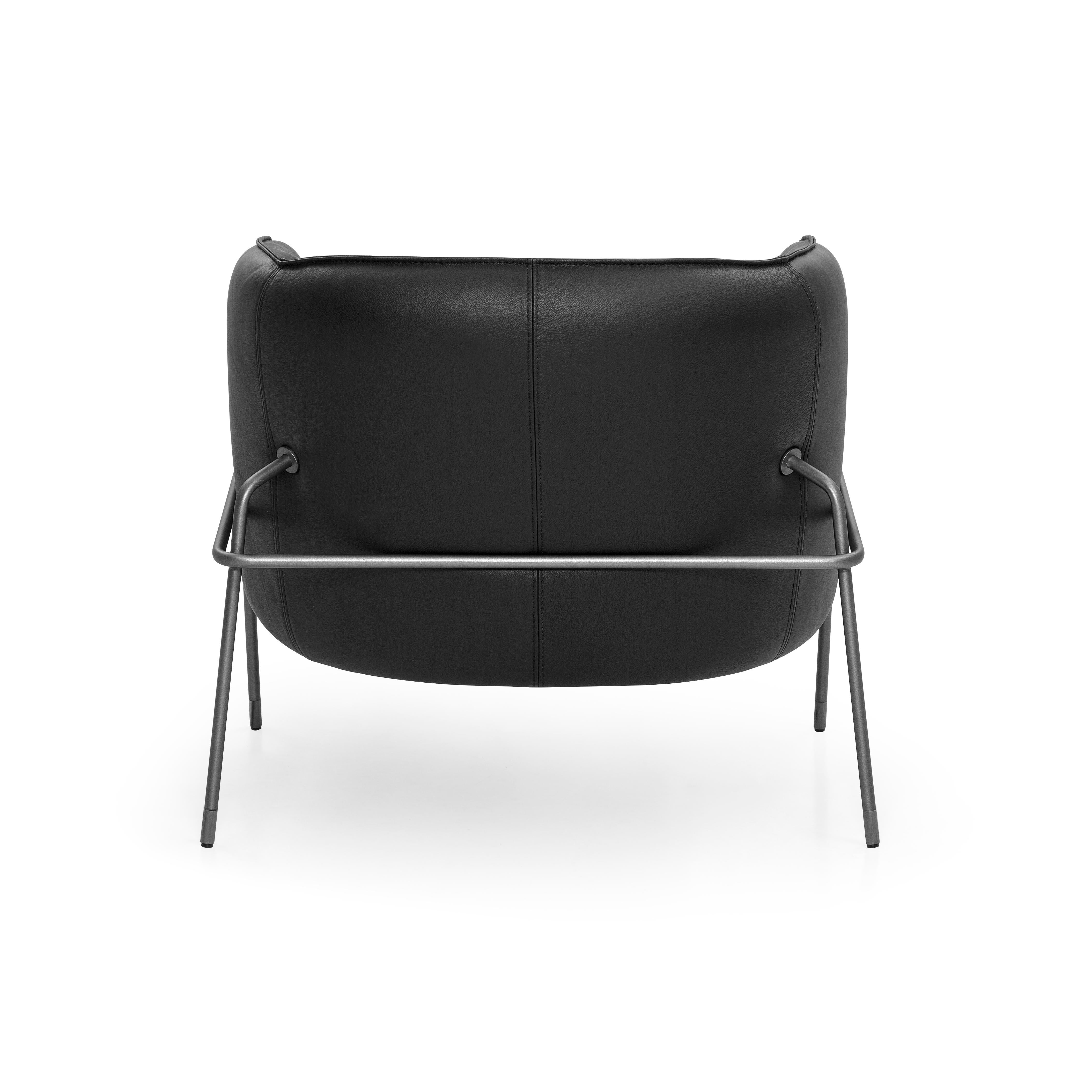 Brazilian Contemporary Bella Armchair Featuring Metal Frame and Black Leather For Sale