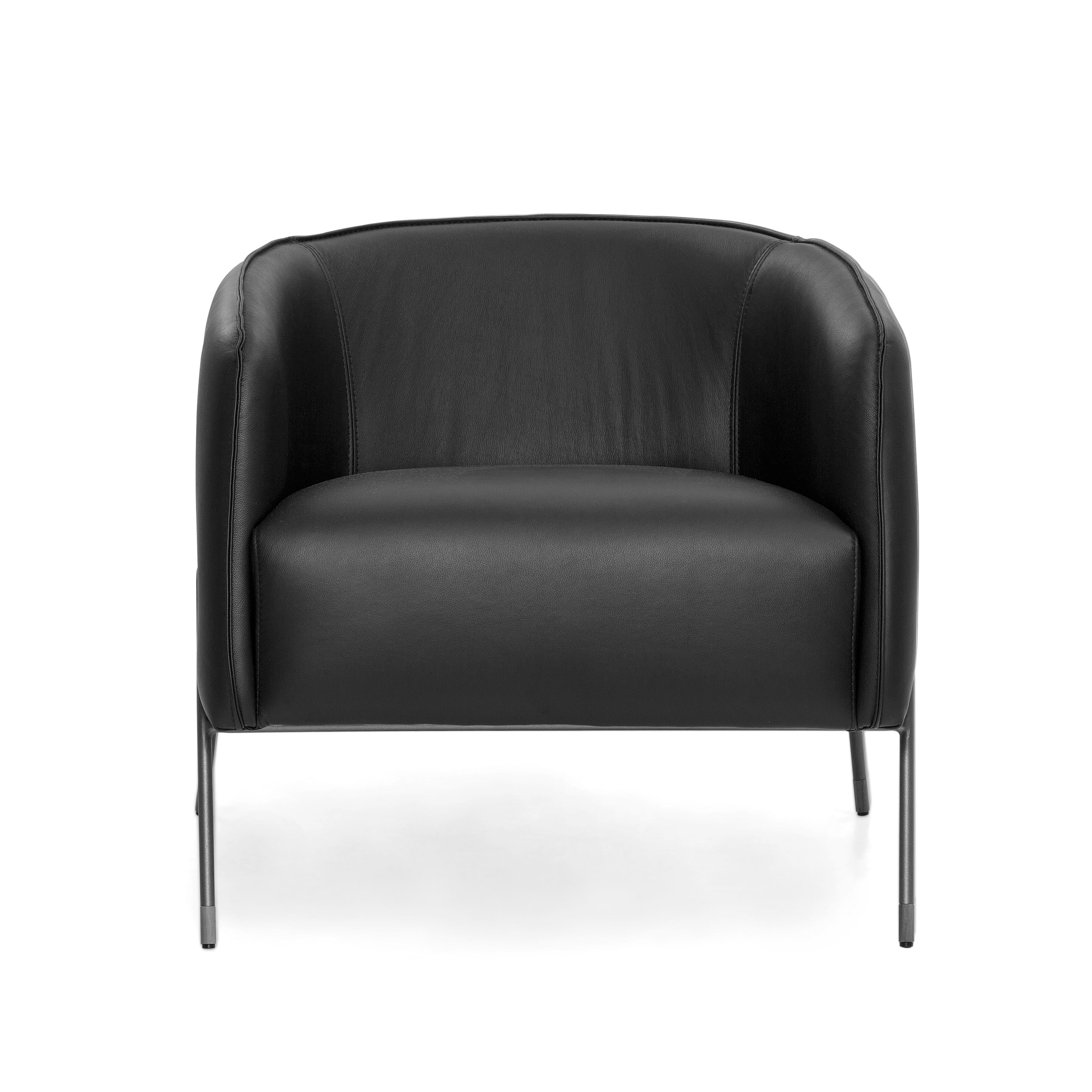 Contemporary Bella Armchair Featuring Metal Frame and Black Leather For Sale 2