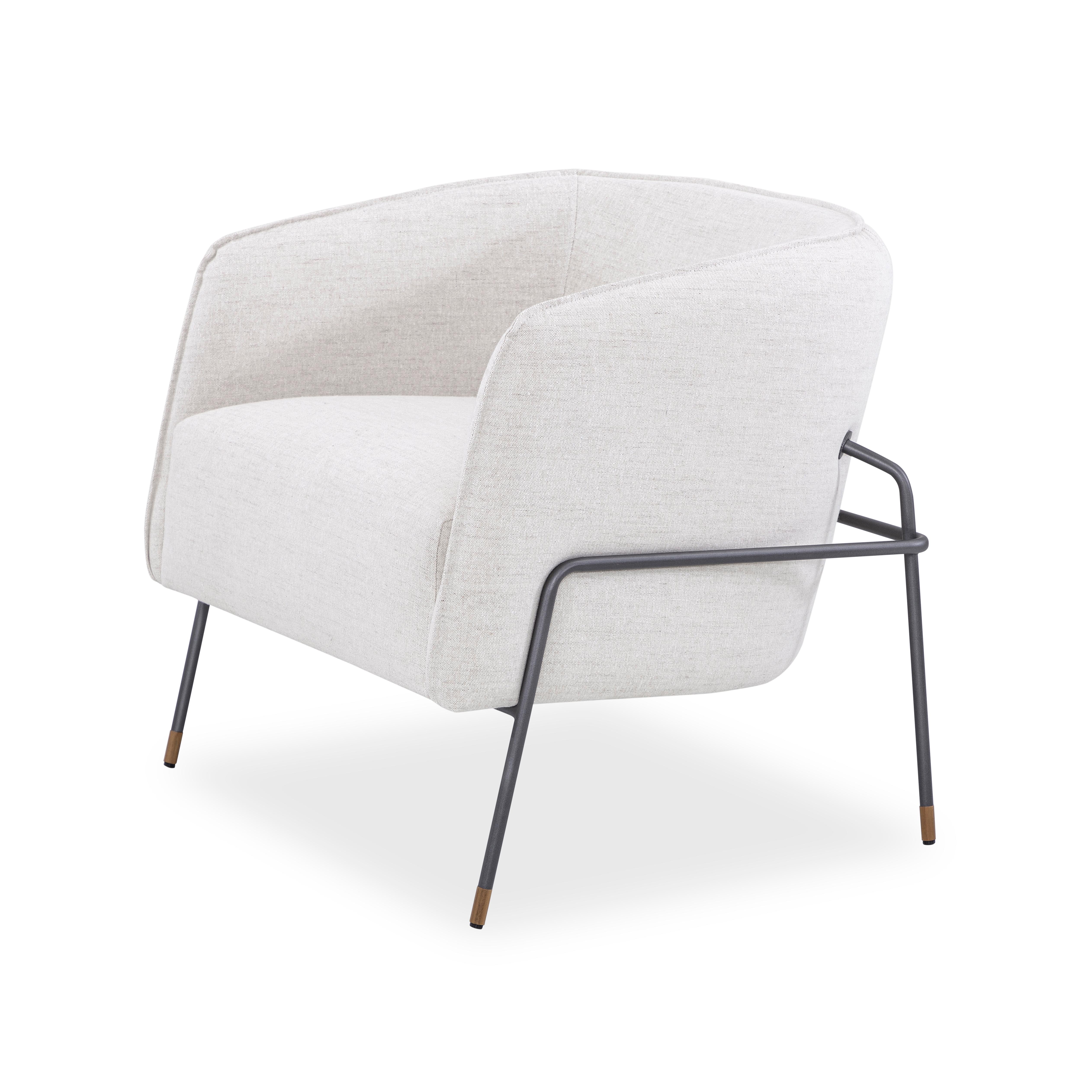 Contemporary Bella Armchair Featuring Metal Frame and Ivory Fabric For Sale 11