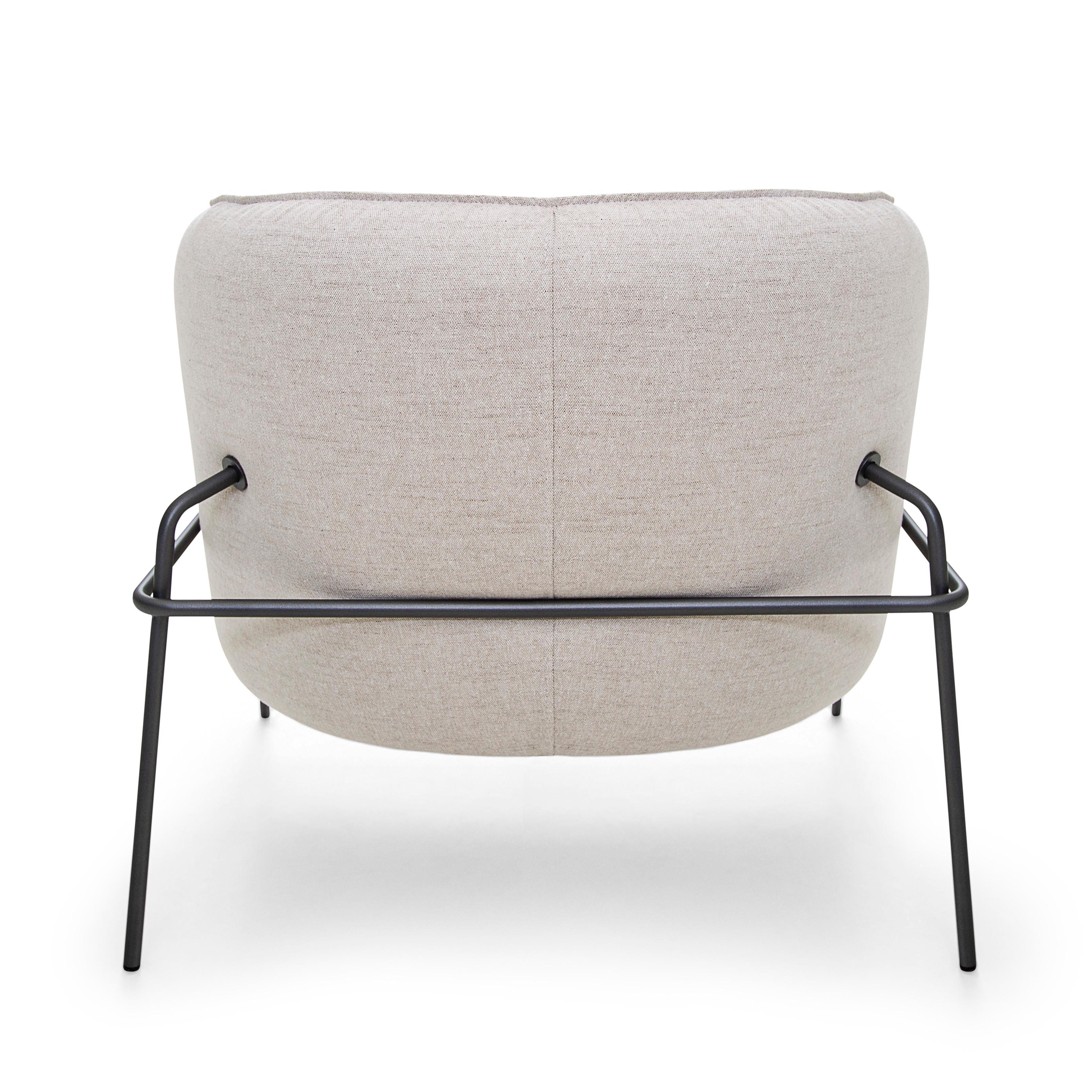 Contemporary Bella Armchair Featuring Metal Frame and Ivory Fabric For Sale 1