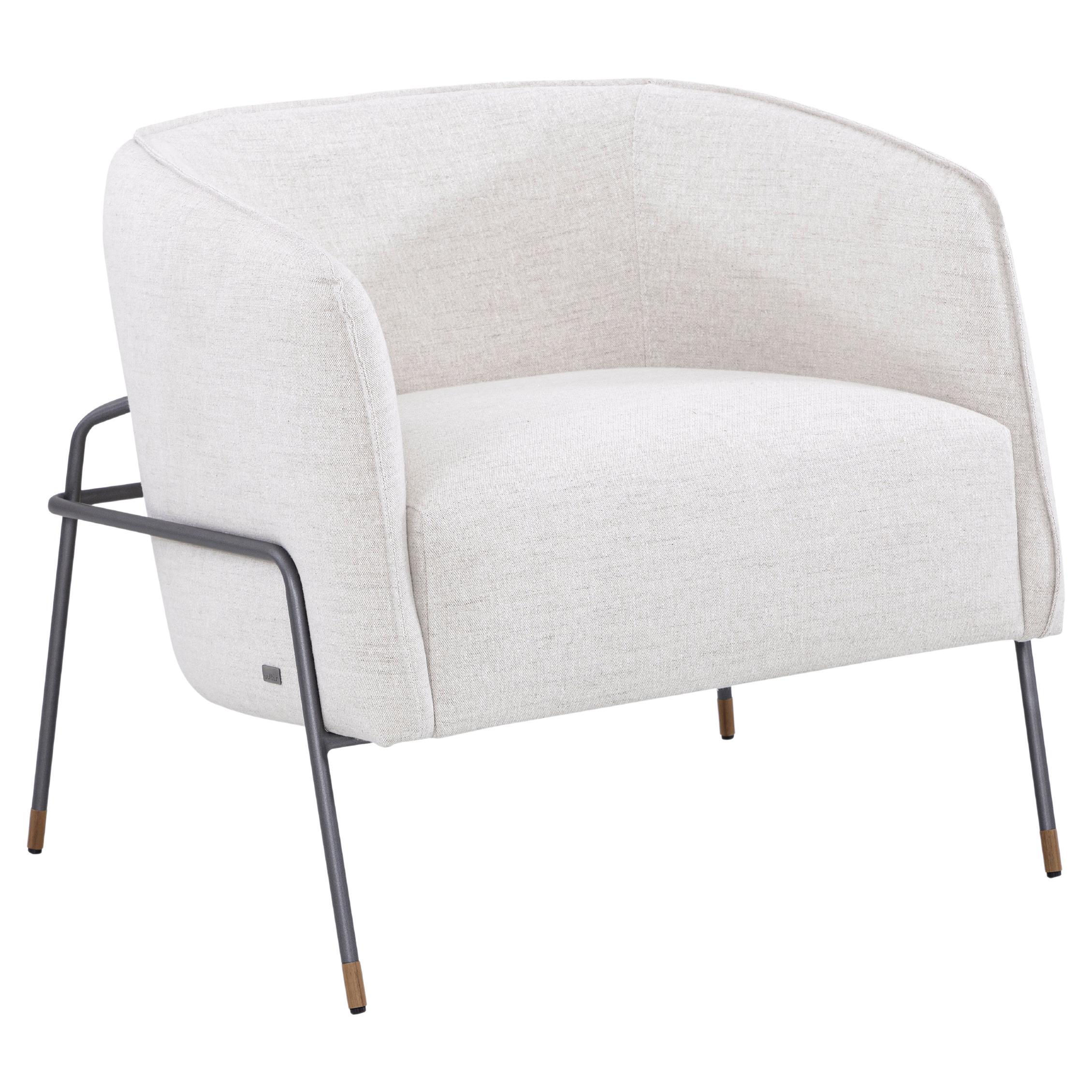 Contemporary Bella Armchair Featuring Metal Frame and Ivory Fabric For Sale