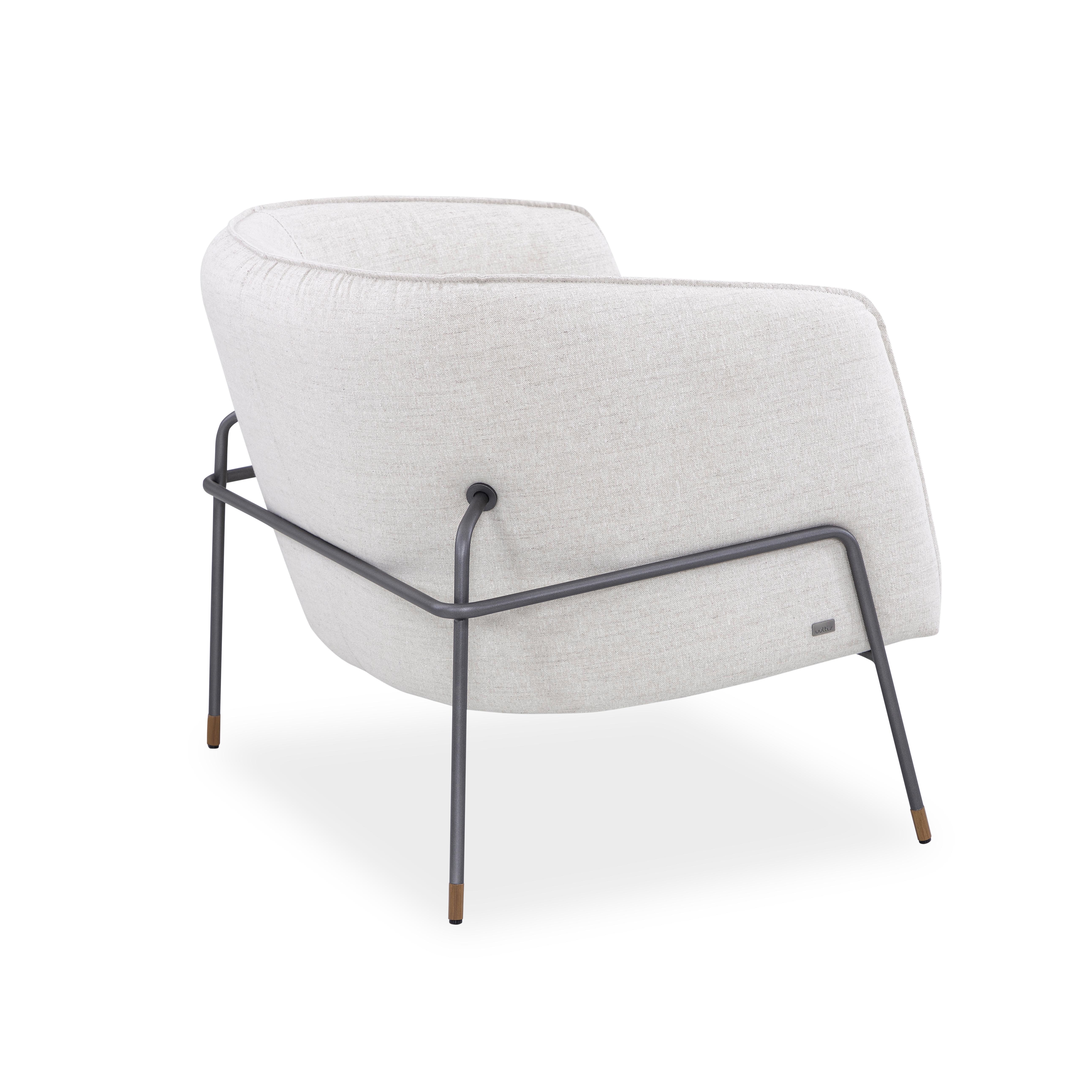 Contemporary Bella Armchair Featuring Metal Frame and Ivory Fabric For Sale 5