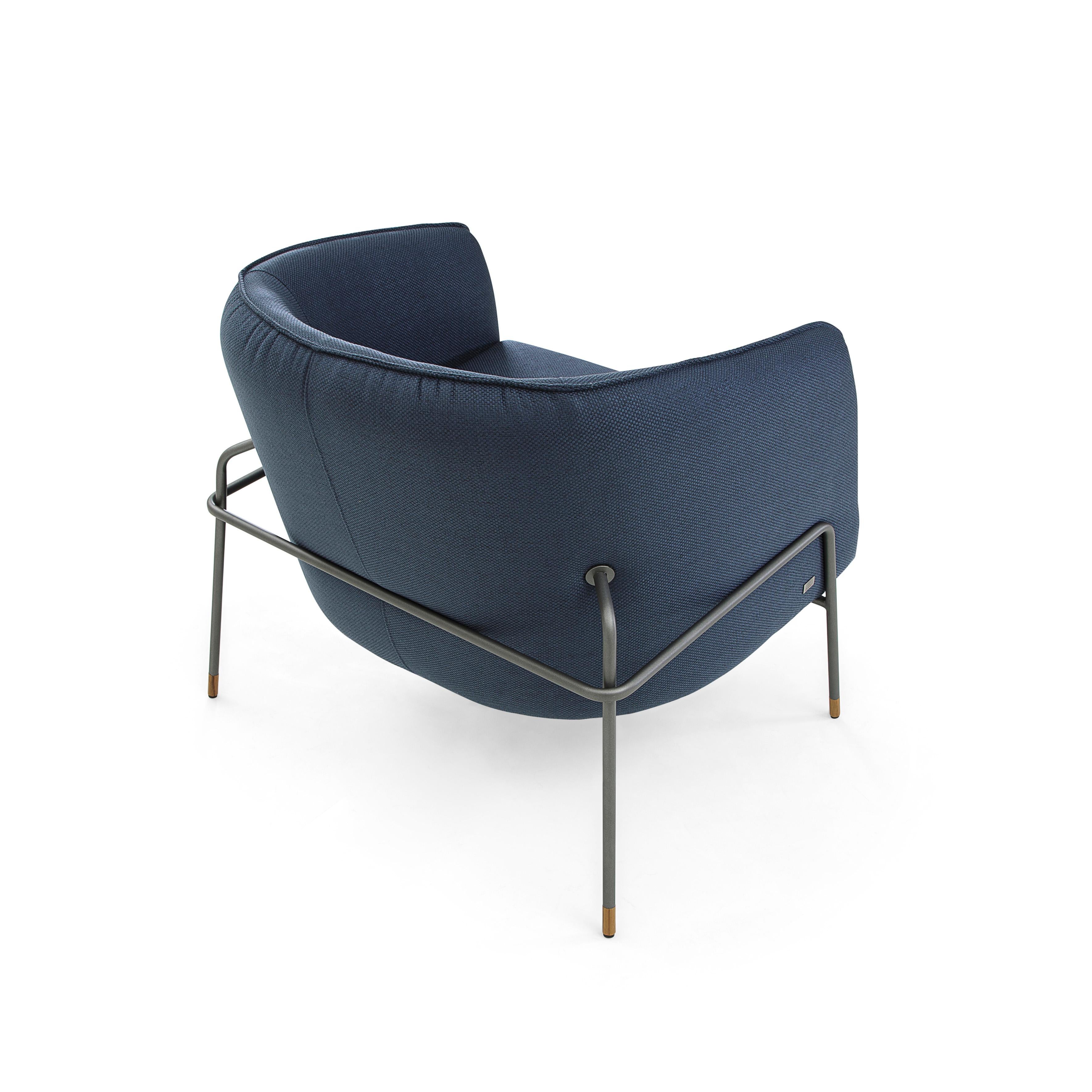 Brazilian Contemporary Bella Armchair Featuring Metal Frame and Navy Fabric For Sale