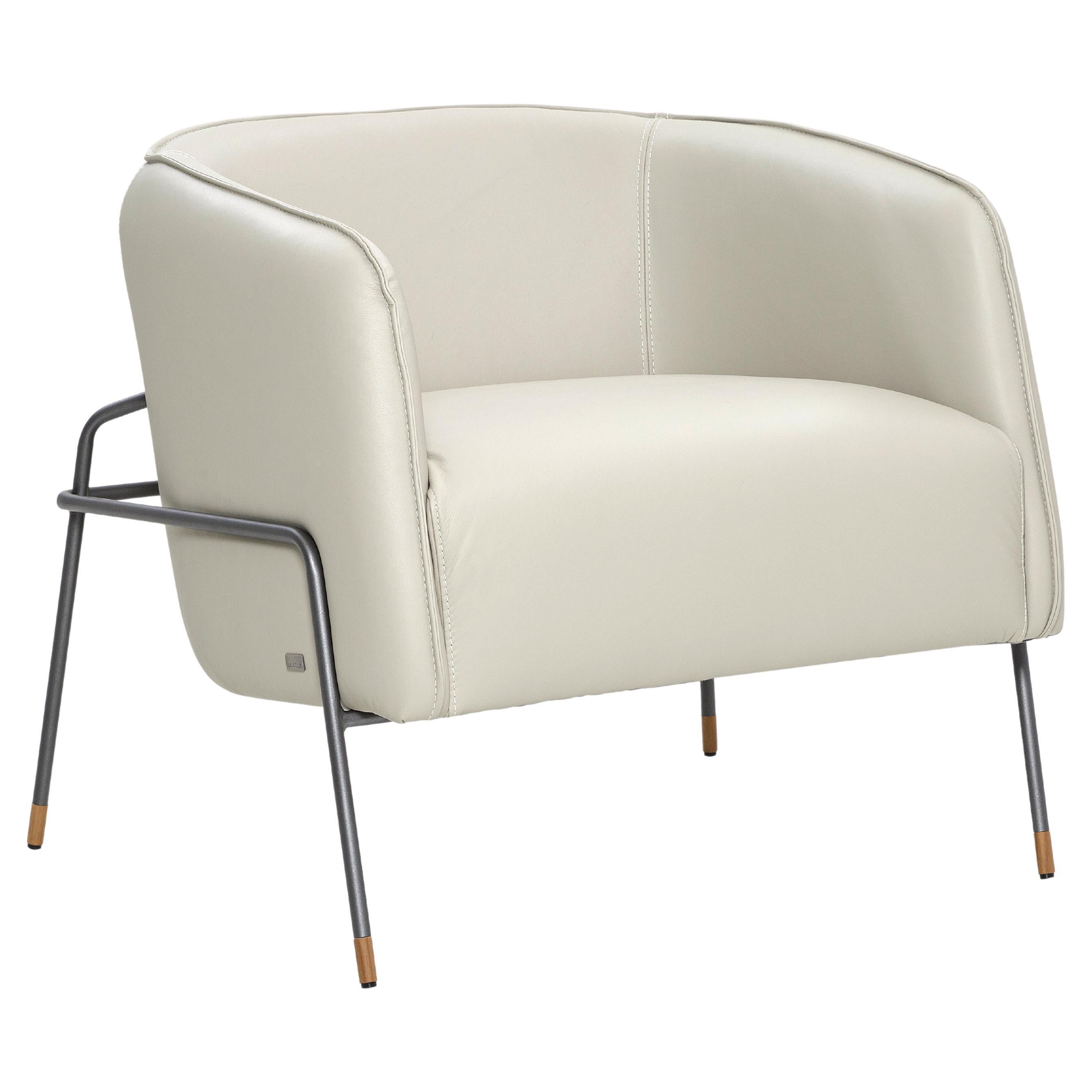Contemporary Bella Armchair Featuring Metal Frame and Off-White Leather For Sale
