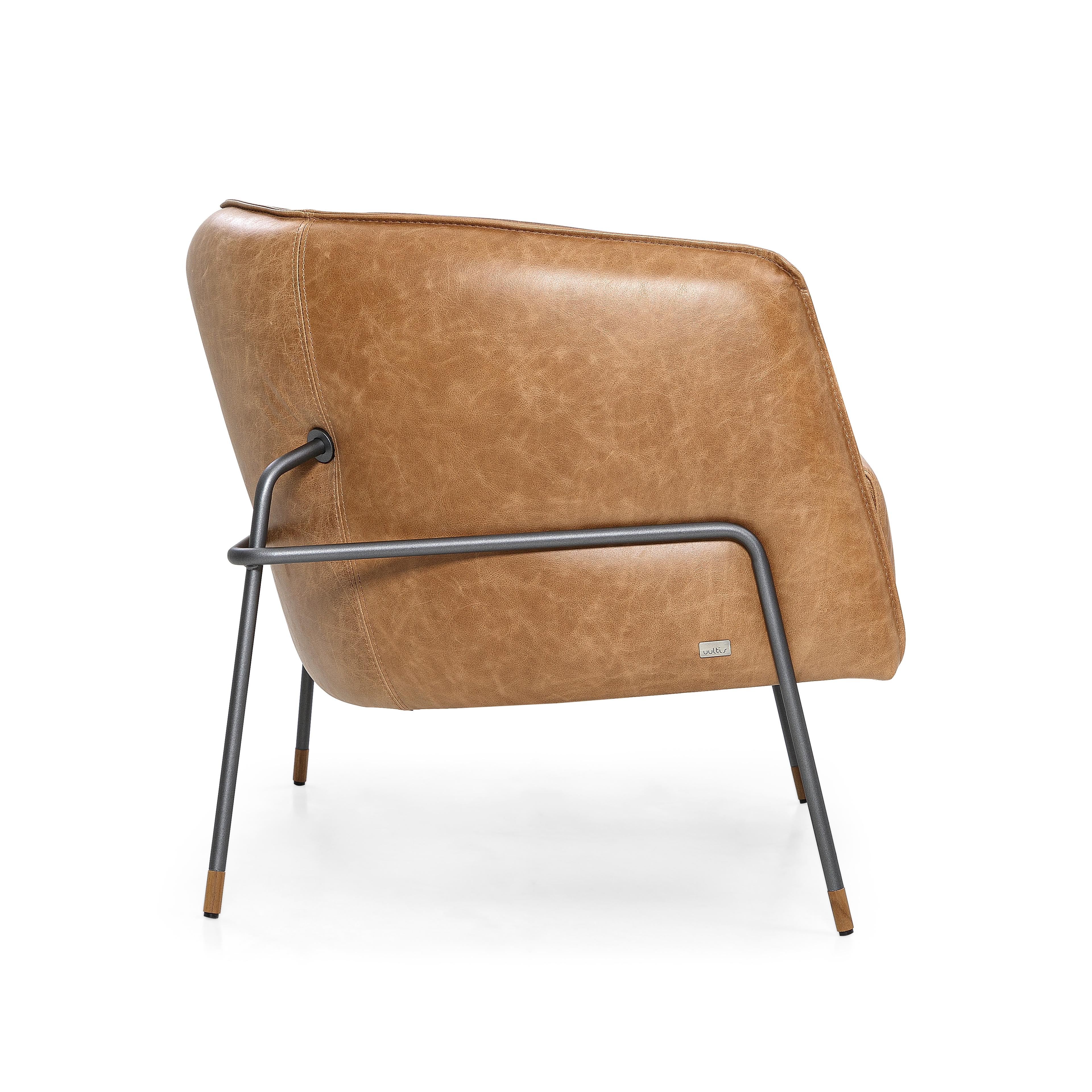 Contemporary Bella Armchair Featuring Metal Frame and Texas Brown Leather In New Condition For Sale In Miami, FL