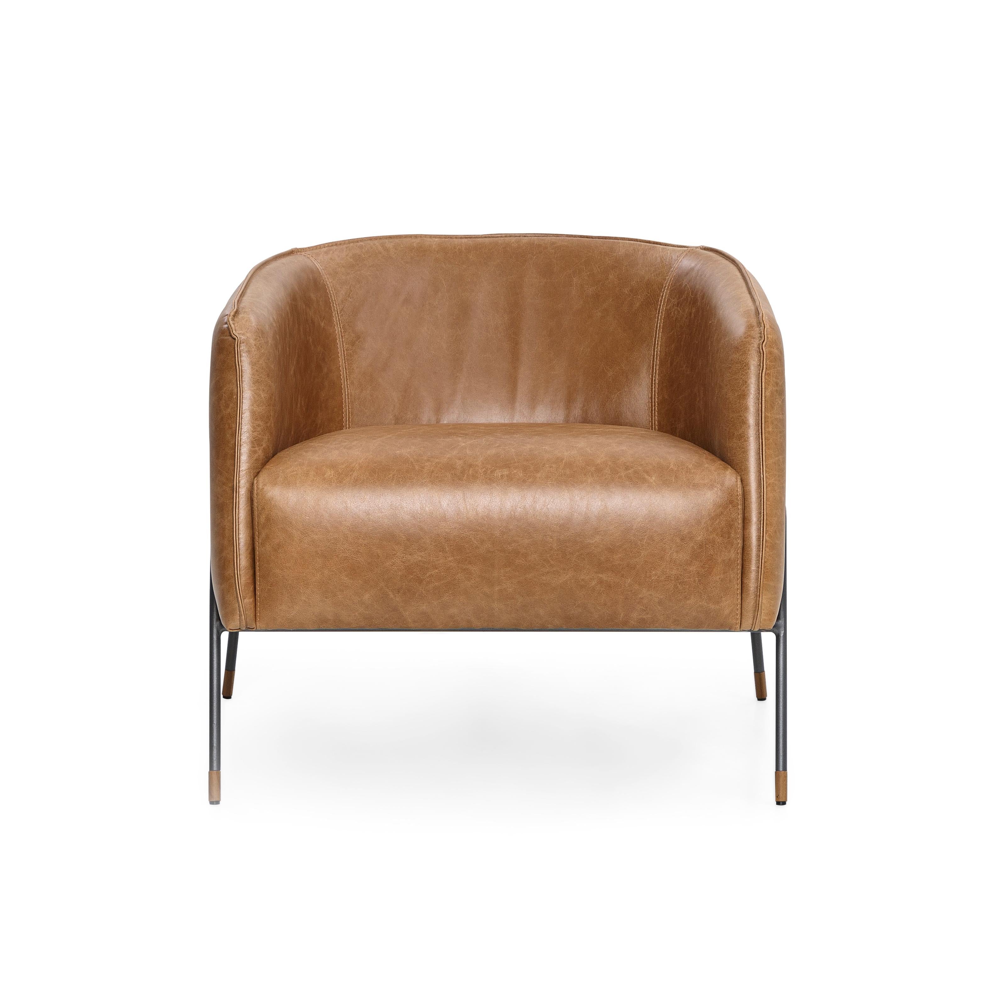 Contemporary Bella Armchair Featuring Metal Frame and Texas Brown Leather For Sale 2