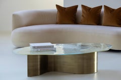 Contemporary Benagil Coffee Table, Brass, Ambar Glass, Handmade by Greenapple